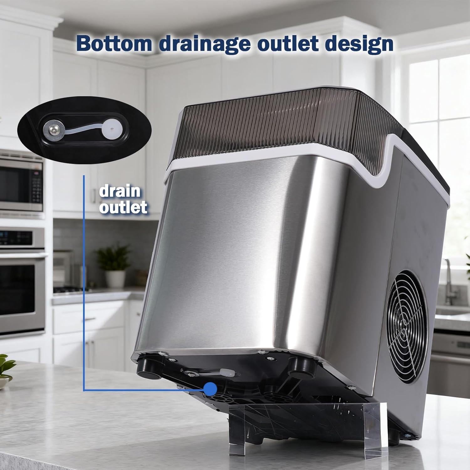 Portable Countertop Ice Maker, 9 Bullet Ice in 6&ndash;10 Mins, 12&ndash;15Kg/24H, 1.5L Water Tank, Auto-Clean Stainless Steel Icemaker with Basket & Scoop for Home, Office, Bar (Stainless Steel, 1.5L) image number 6