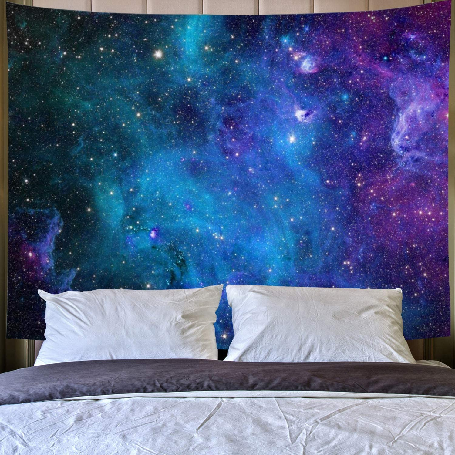 Lahasbja Galaxy Tapestry Blue Starry Sky Universe Space Wall Hanging Psychedelic Mysterious Nebula Stars for Living Room Dorm