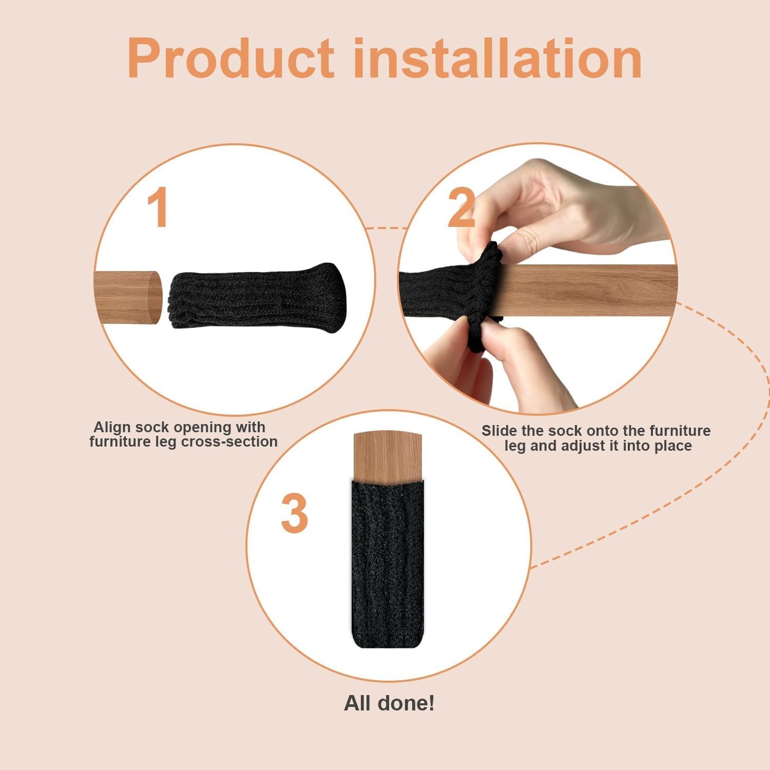 32Pcs Furniture Socks Funcyboo,Chair Socks Elastic Chair Leg Socks for Various Leg Shapes Non-Slip Chair Leg Feet Socks for Avoid Scratches Knitted Chair Feet Socks Fit Desk Chair Wood Tile Etc(Black) image number 1