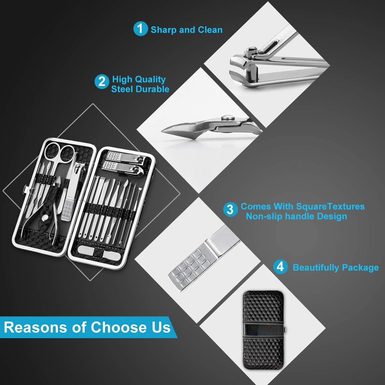 Nail Clippers Set, 18-In-1 Professional Manicure Pedicure Kit, Stainless Steel Fingernail & Toenail Cutter, Nail Care Tools with Travel Case, Grooming Kits for Men & Women image number 6