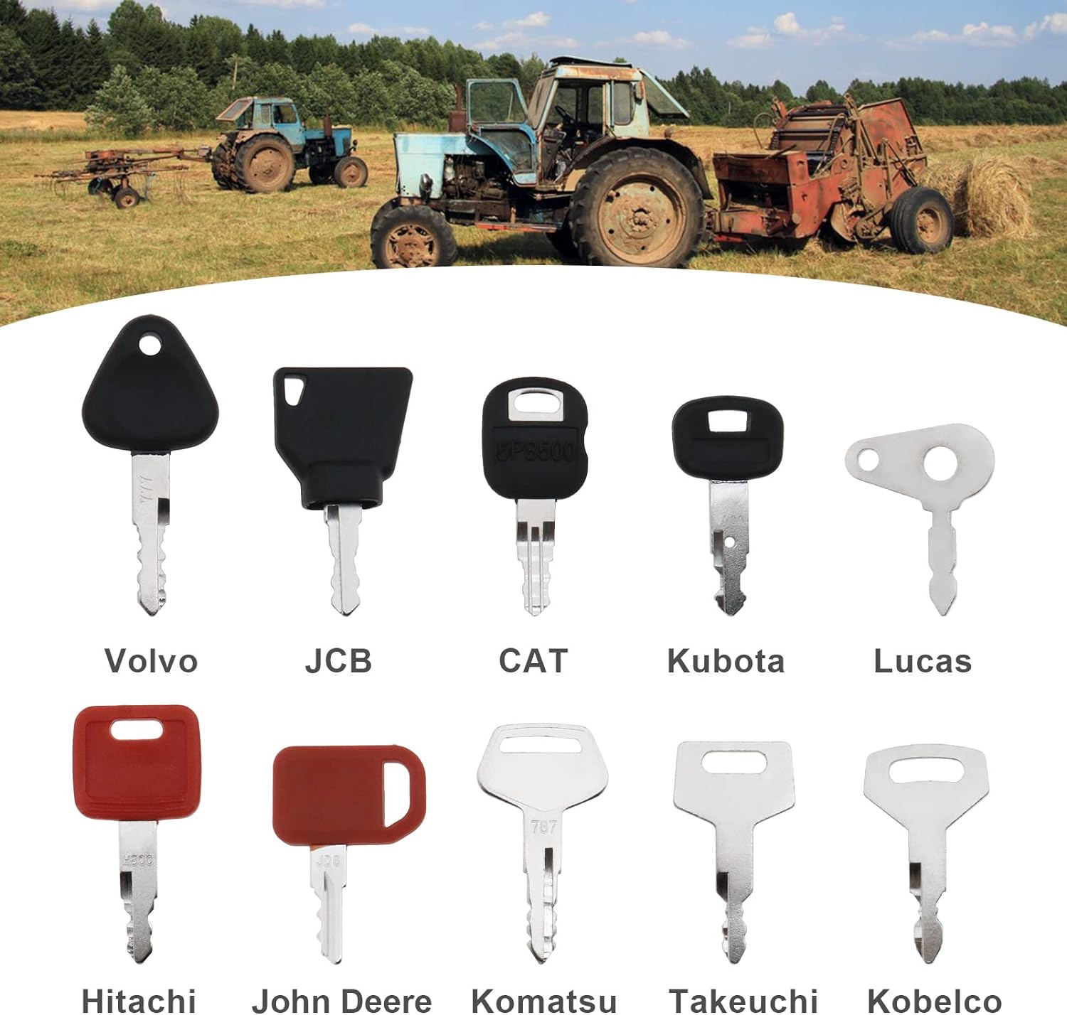 SING F LTD 10Pcs Ignition Starter Key Set for Agricultural/Excavator Machinery Compatible with Volvo, CAT, Hitachi, Etc. image number 5