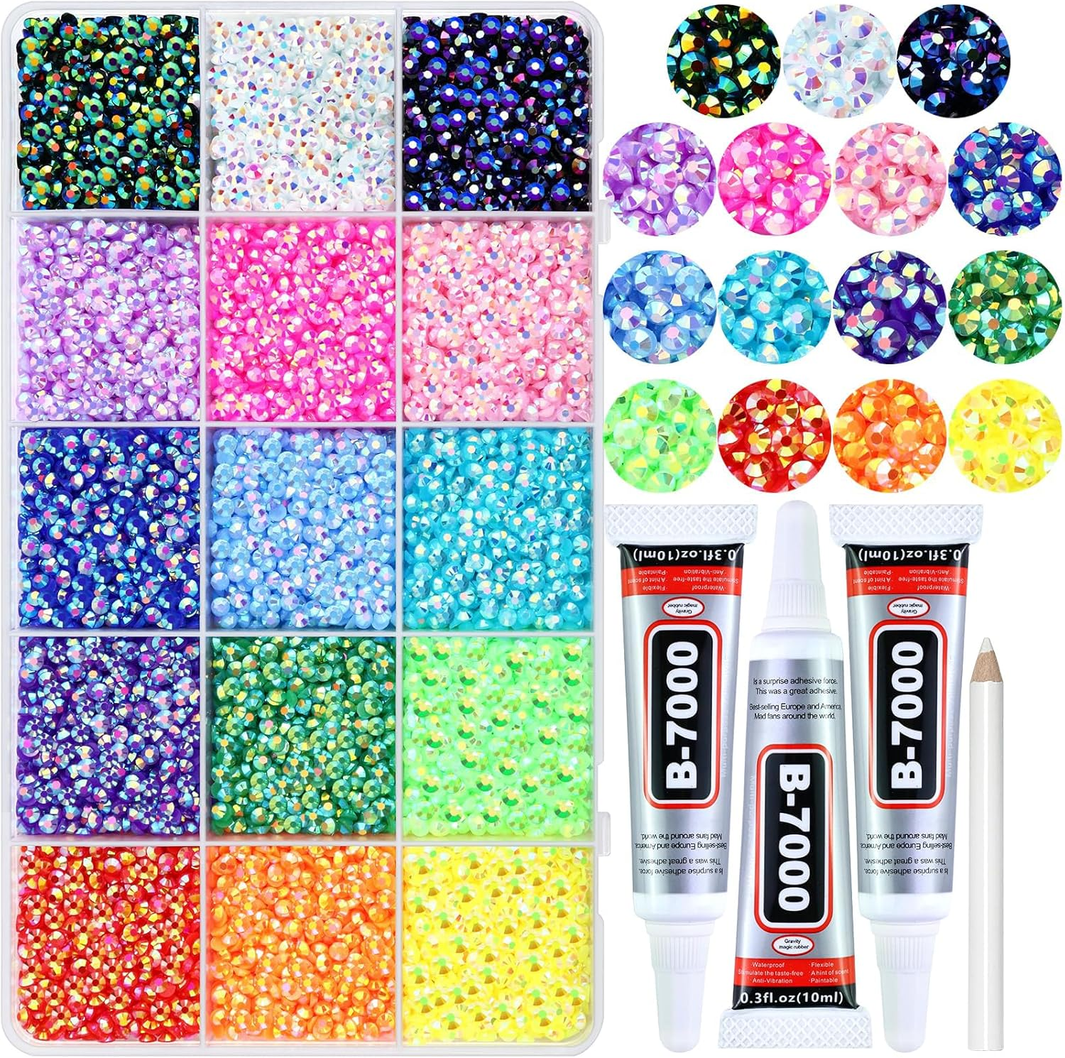 20000PCS 3MM Resin Jelly Rhinestones for Crafts Nails, 15 Colors SS12 Flatback Rhinestone Gems for Tumblers Mugs Graduation Cap Makeup, Bedazzling Kit with B7000 Glue image number 3