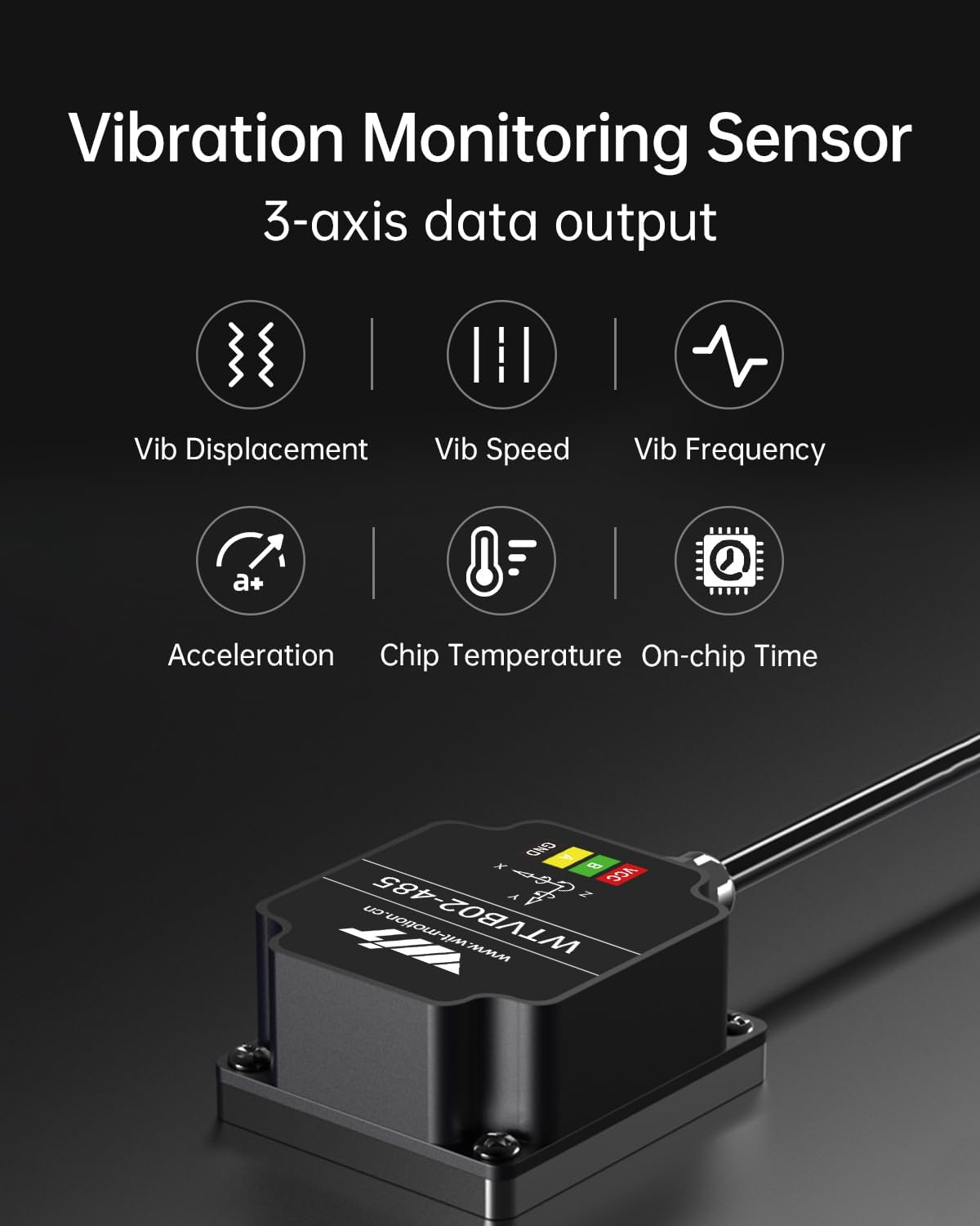 Witmotion WTVB02-485 IP68 Waterproof Vibration Sensor, Modbus 3-Axis (XYZ) Vibration Displacement(30000Um)+Speed(100Mm/S)+Amplitude(180&deg;), for Machinery Analysis (Multi-Connection Vibration Transducer image number 3