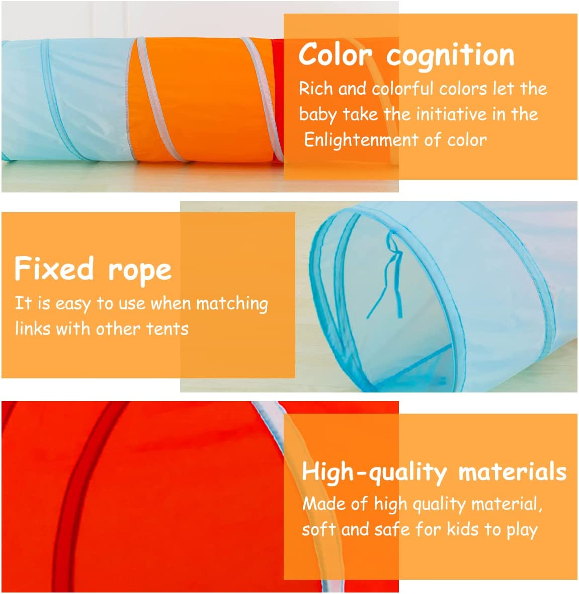 FUYGRCJ Kids Play Tunnel 5FT Pop up Kids Crawl Tunnel Colorful Soft Comfortable Baby Crawl Tube Indoor Outdoor Play Games Climbing Tunnel for Toddlers Aged 3M+ and Pets (Red Orange Blue) image number 5