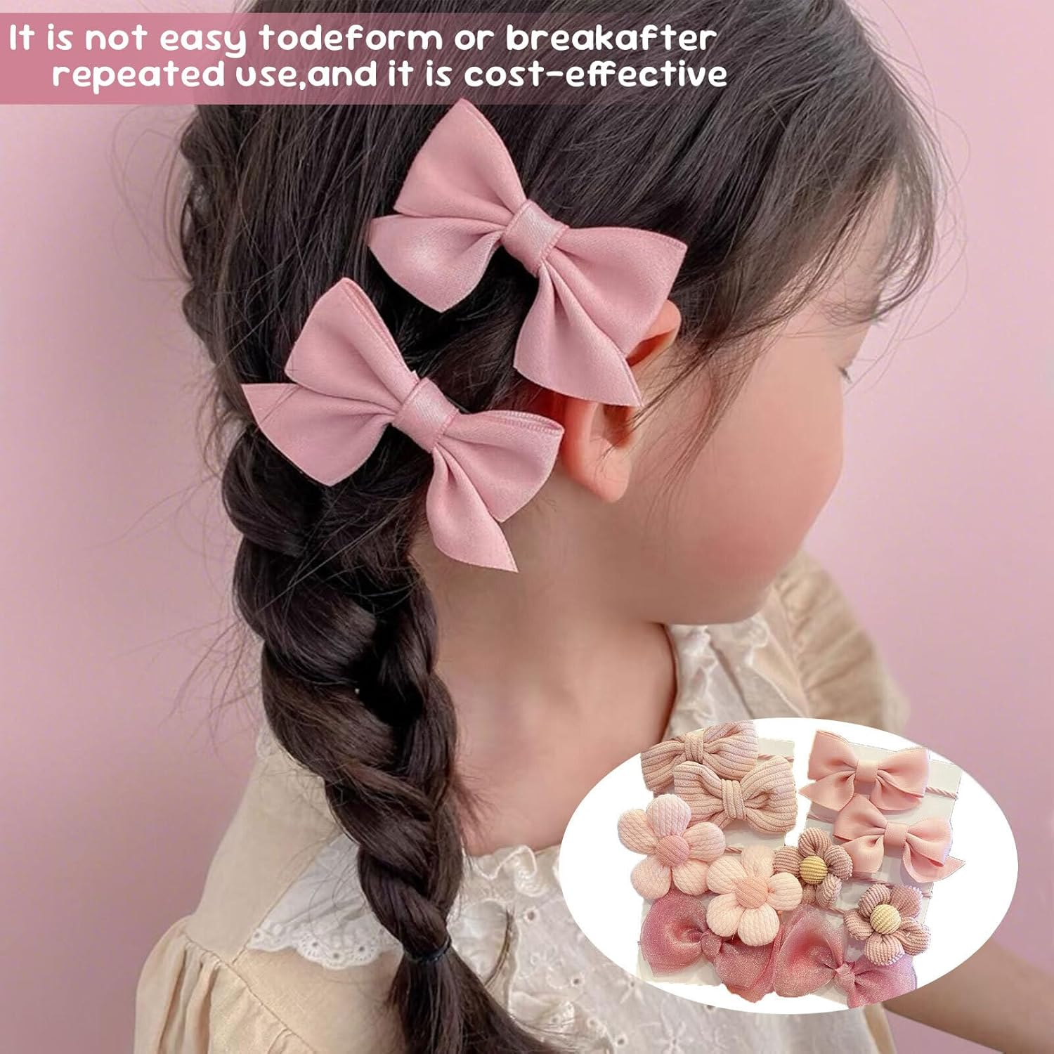 Azureray Pack of 10 Cute Hair Bobbles Girls Pink Bow Flower Design, Cute Baby Hair Scrunchies & Hair Accessories Children'S Set image number 5