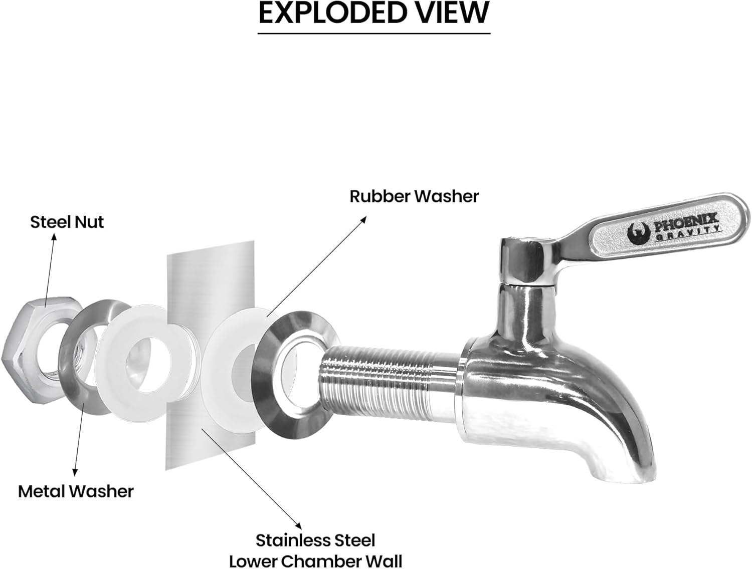 PHOENIX GRAVITY AISI 304 Stainless Steel Water Filter Spigot Compatible with Berkey Waterdrop Purewell & Other Gravity Fed Water Filter System Beverage Dispenser Spigot Replacement Faucet image number 5