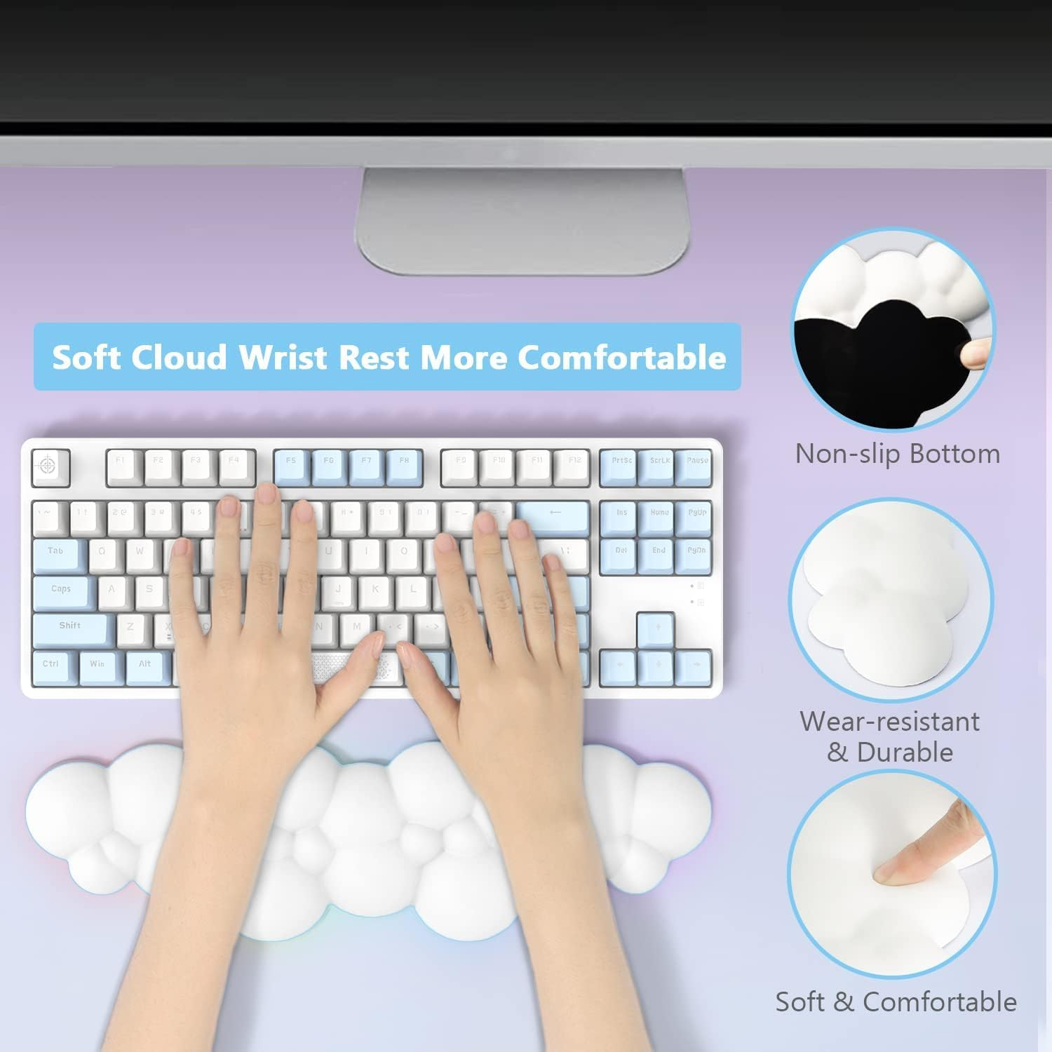 Magic-Refiner AK873 Gaming Keyboard,Hot-Swappable Linear Red Switch,Pbt Keycap,75% TKL Layout,Rainbow Backlit,Ergonomic Mechanical Keyboard with Custom Coiled Usb/Type-C Aviation Cable(Orange Gray) - Blue White/Blue Switch image number 7