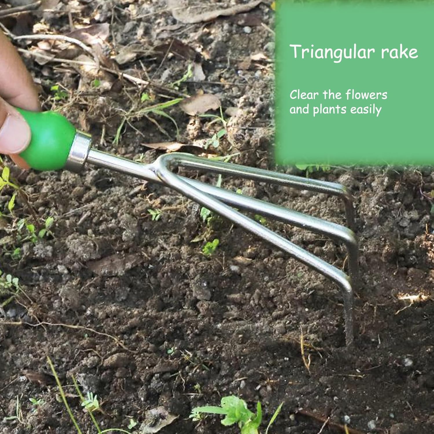 Fokmuaex 1Pcs 10.6X3.5 Inch Stainless Steel Hand Rake with Plastic Handle - Hanging Garden Tool for Gardening, Weeding, Transplanting & Digging