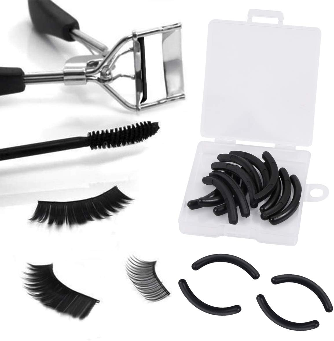 Curler Refills Eyelash Curler Refill Pads Silicone Rubber Curler Replacement Refills Pads for Universal Eyelash Curler with a Clear Storage Box, Black, 12 Pcs image number 1