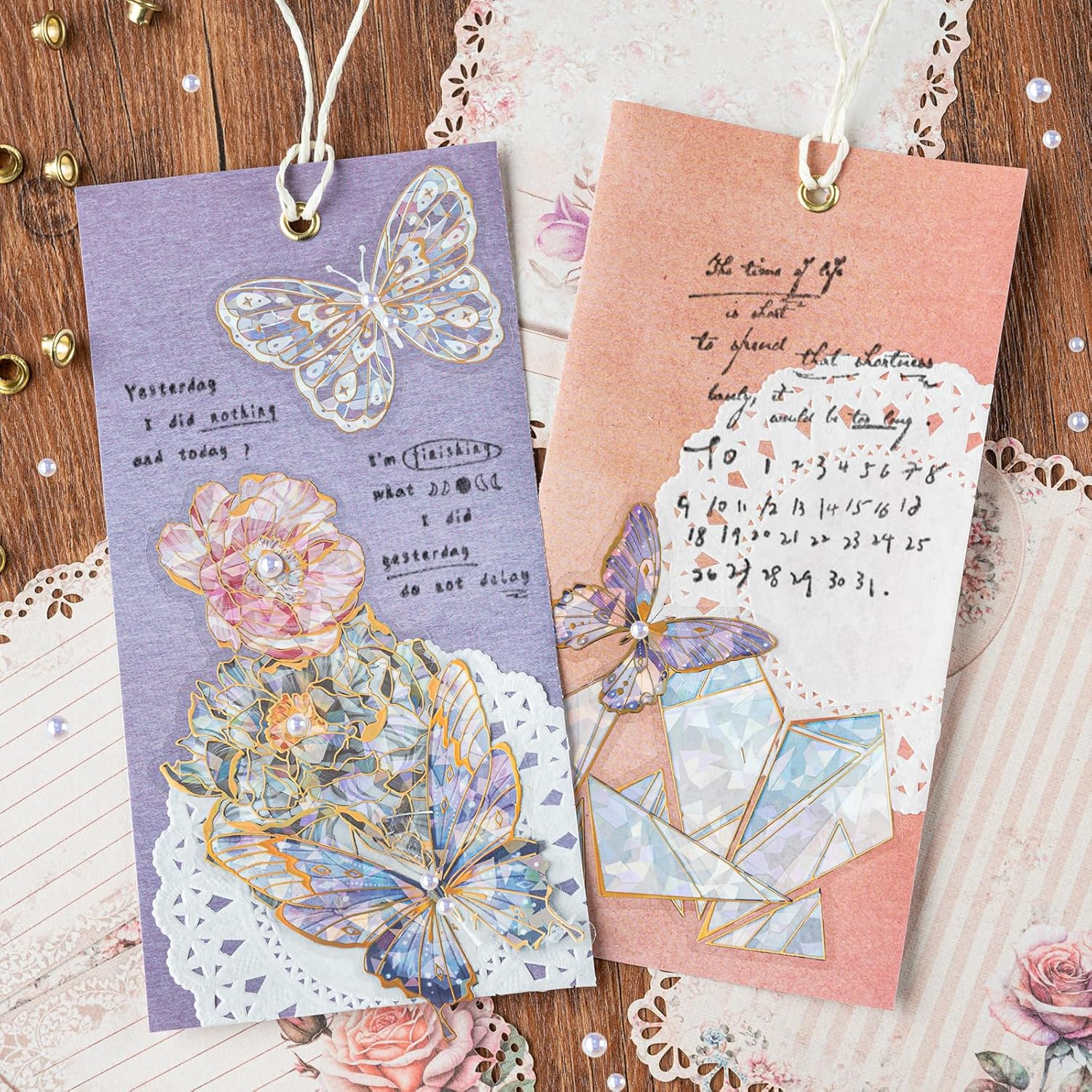 3 Packs Scrapbook Laser Butterfly Sticker Golden Holographic Stickers Shiny Dazzling Floral Decal for Card Making Daily Planner Journals Arts and Crafts (Fantasy) image number 5