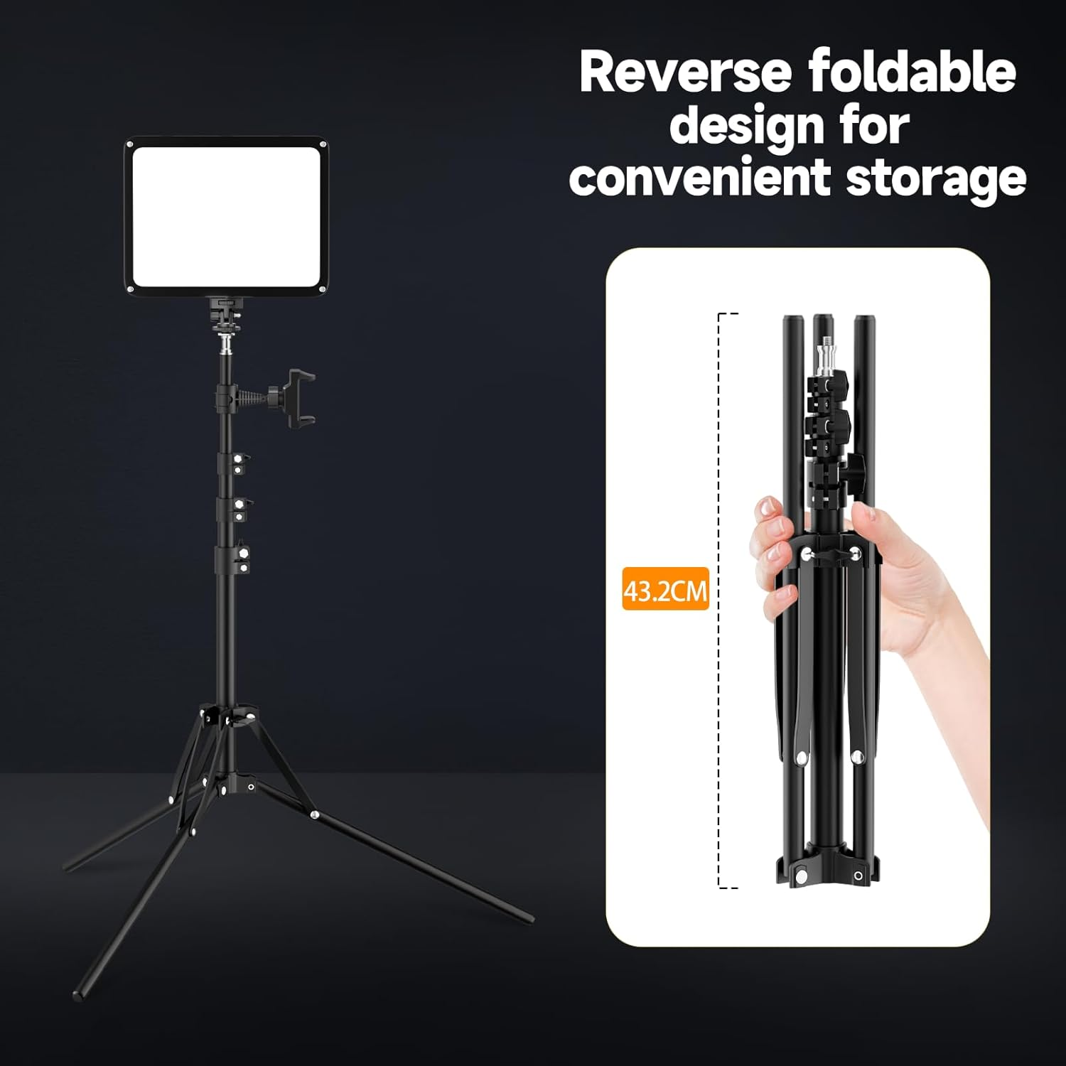2-Pack LED Video Light Kit, EMART Studio Light with Phone Holder& Light Barndoor, 2800-7000K Dimmable Photography Lighting for Video Recording, 60'' Tripod for Streaming, Youtube, Make Up image number 6