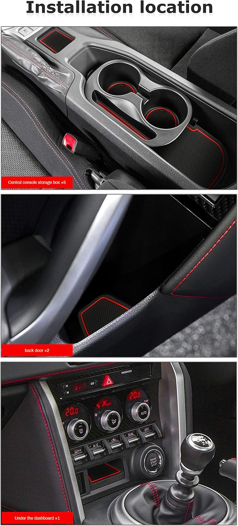 Auovo 8Pcs Anti-Dust Mats for Toyota 86 Subaru BRZ Scion FR-S Accessories 2020 2019 2018 2017 2016 2015 2014 2013 Door Pocket Slot Liner Pad Car Cup Holder Insert Center Console Interior(Red) image number 3
