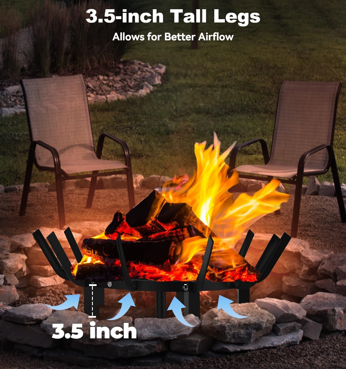 24 Inch round Fire Pit Grate with 10 Bars for Firepit, Heavy Duty Firewood Log Burning Rack Holder for Fireplace Hearth Wood Stove and Outdoor Campfire, Black image number 1