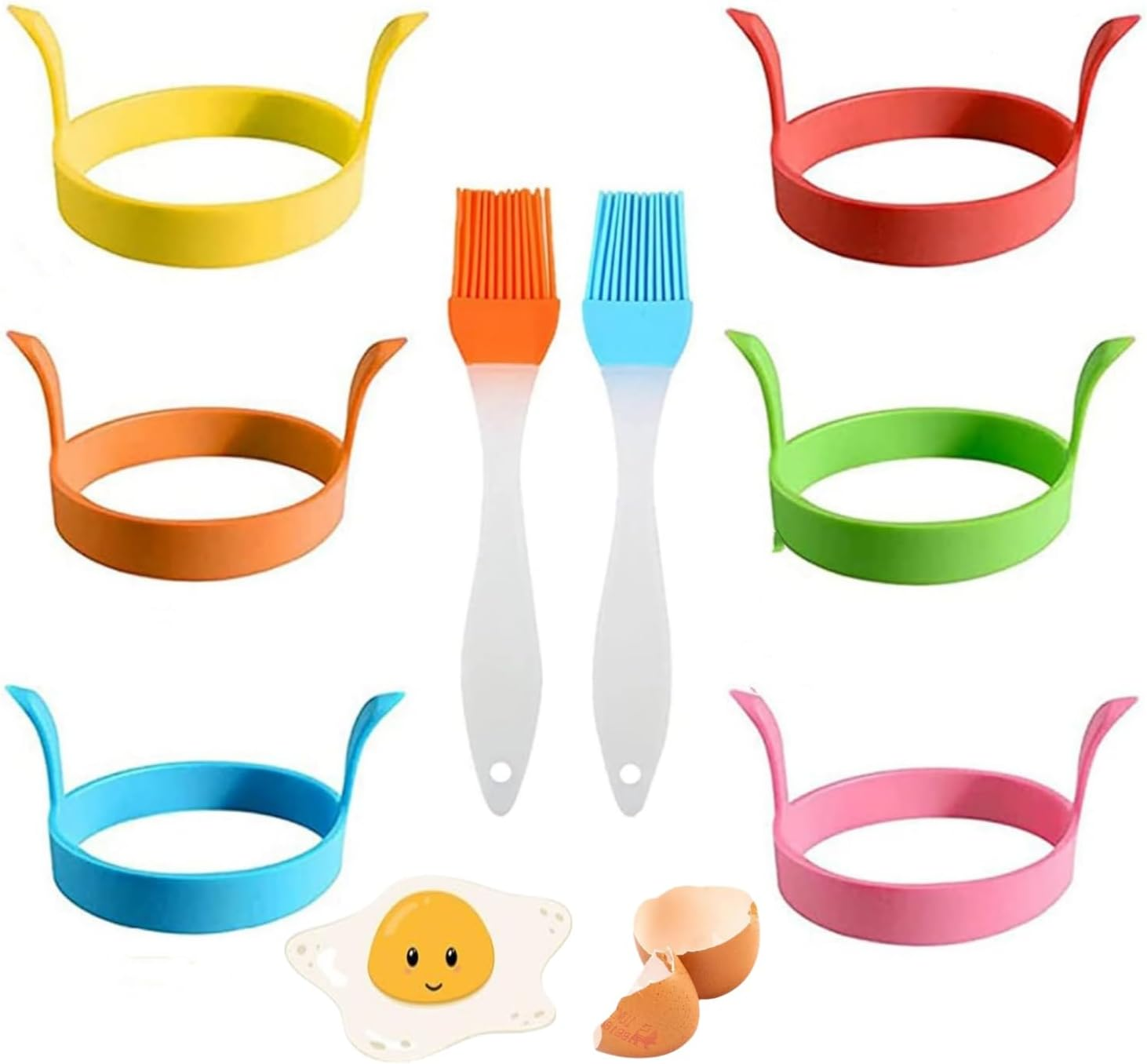 6Pcs Silicone Egg Ring Mold, Non Stick Fried Egg Mold round Egg Cooking Rings with Handle Heat Resistant Omelette Mould for Cooking and Frying,With2 Silicone Brushs image number 4