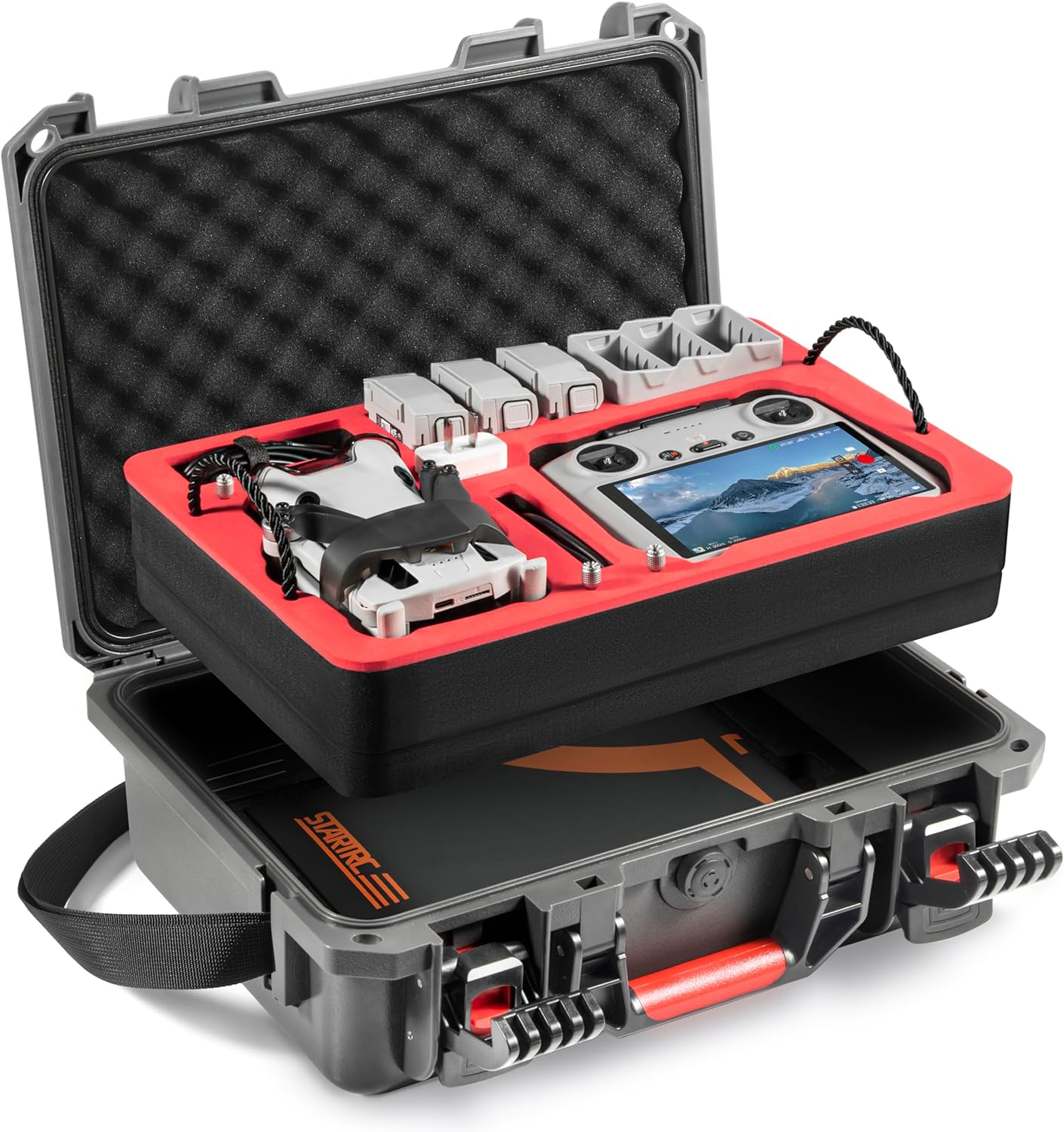 STARTRC Dual Layer Hard Case for DJI Mini 4 Pro Waterproof Drone Carrying Case for DJI Mini 4 Pro 3 Accessories - Fits for RC 2/RC-N2 Controller, Battery Charger Hub