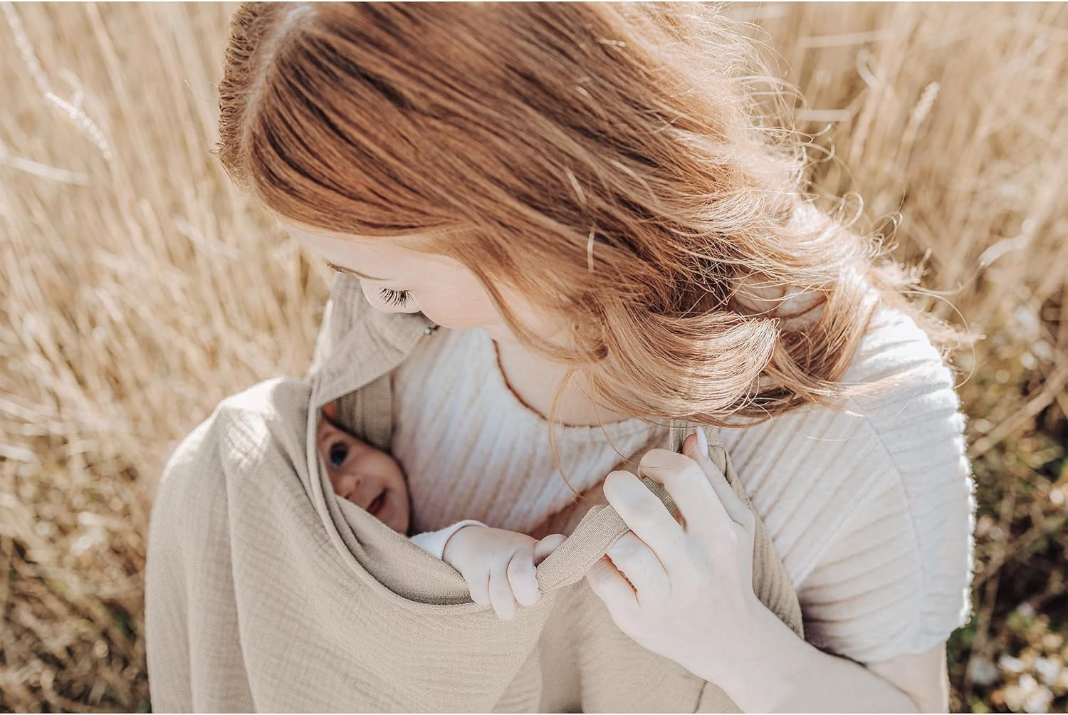 Muslin Nursing Cover for Baby Breastfeeding, Breathable Cotton Breastfeeding Covers with Rigid Hoop for Mother Nursing Apron, Multi-Use as Car Seat Canopy and Stroller Cover(Color:Khaki)