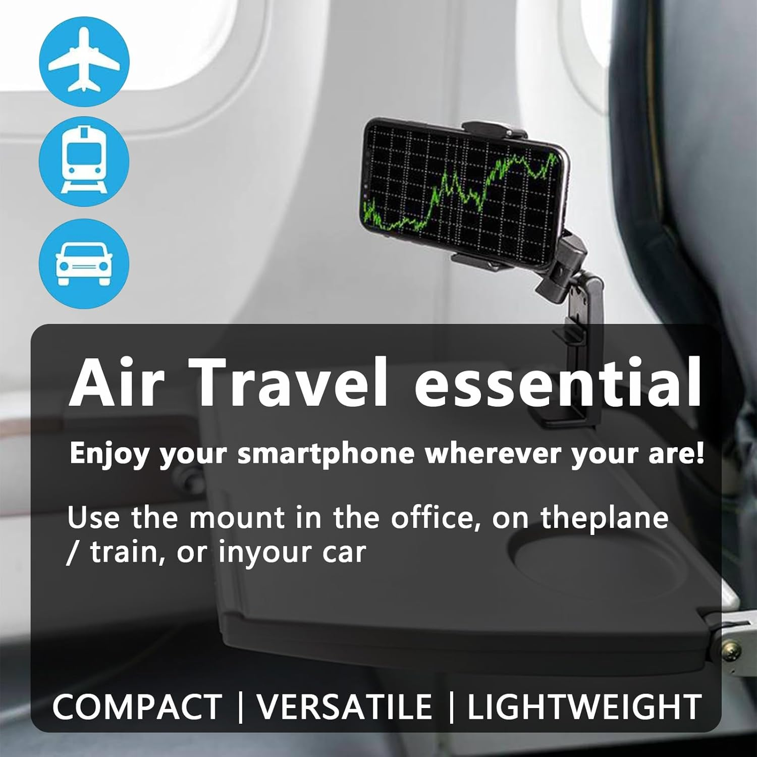 Airplane Phone Holder with 360&deg; Rotation, Universal Portable Travel Must Haves Handsfree Phone Stand for Table/Kitchen/Desk, Foldable Smartphone Stand for Plane Travel Essentials Phone Mount image number 4