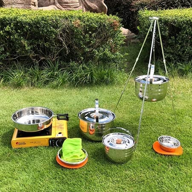 CAMPINGMOON Stainless Steel Outdoor Camping Nesting Mess Kit Cookware Set Pots Pans with Storage Carrying Bag image number 2