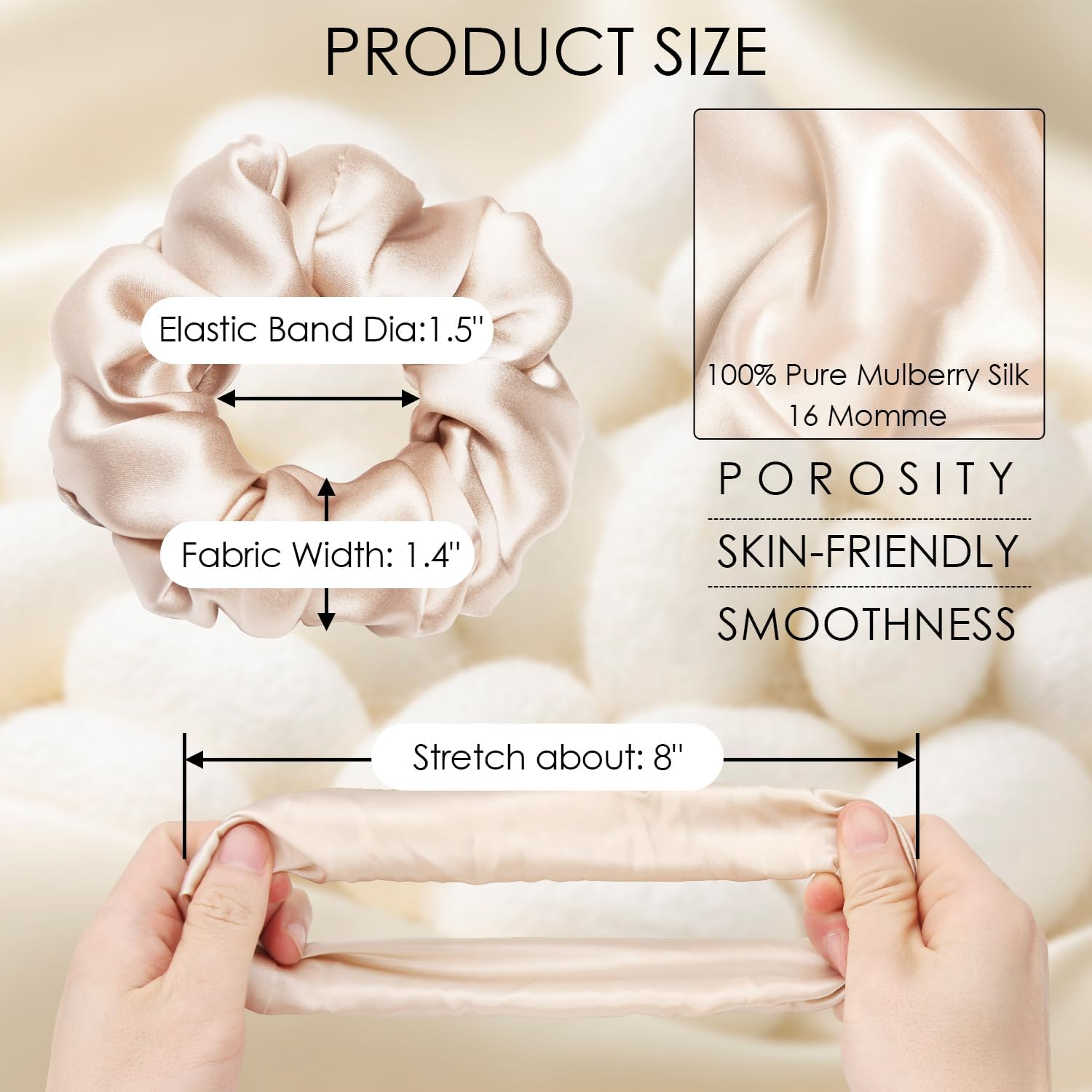 Michooyel 3Pack Silk Scrunchies - Mulberry Silk 16 Momme Scrunchies with Elastic Band - Hair Ties for Women & Girls image number 1