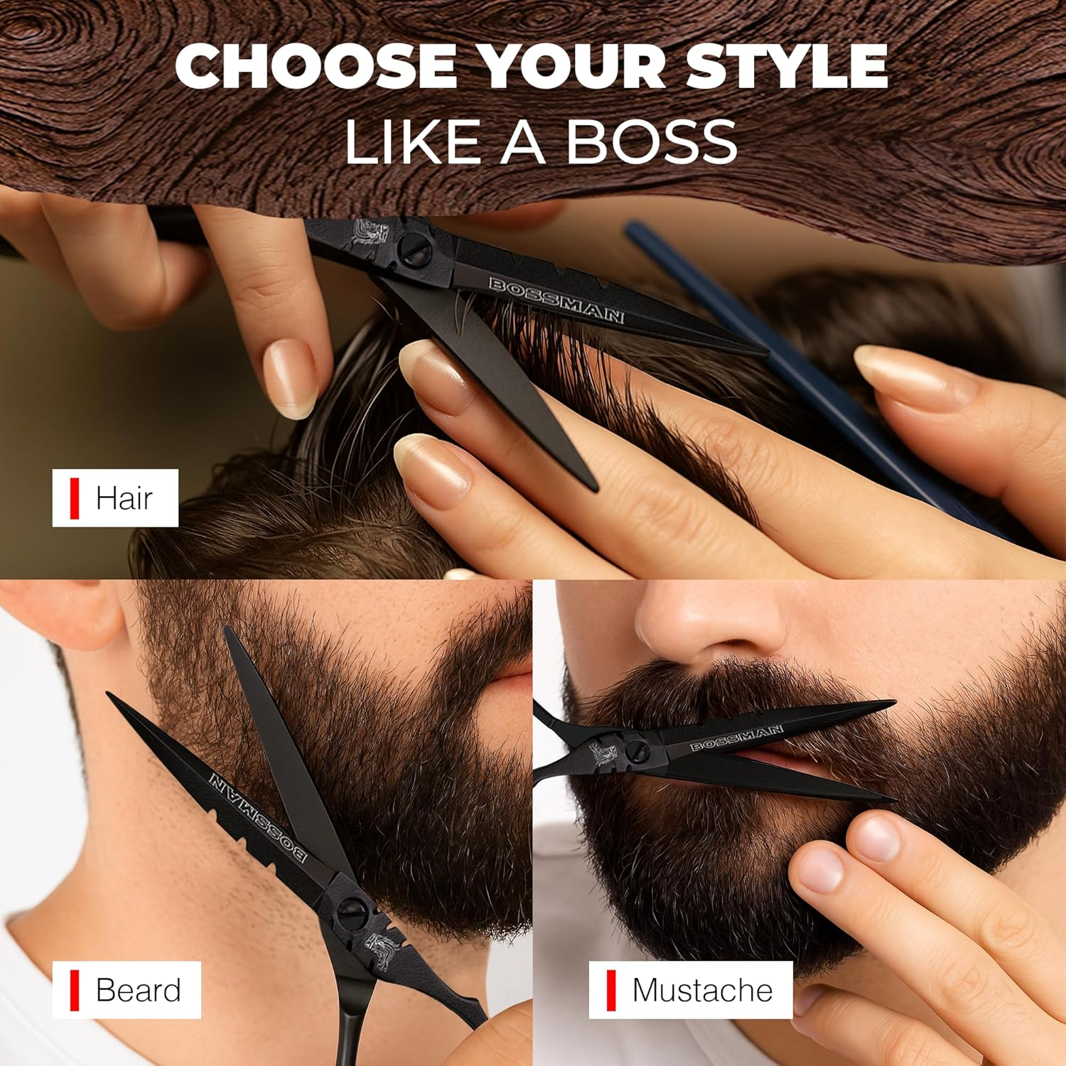 Bossman Professional Barber Scissors - 5.5 Inch - Black Stainless Steel Hair Shears - Beard and Mustache Scissors for Men - Barber Shears for Hair Cutting and Trimming image number 5