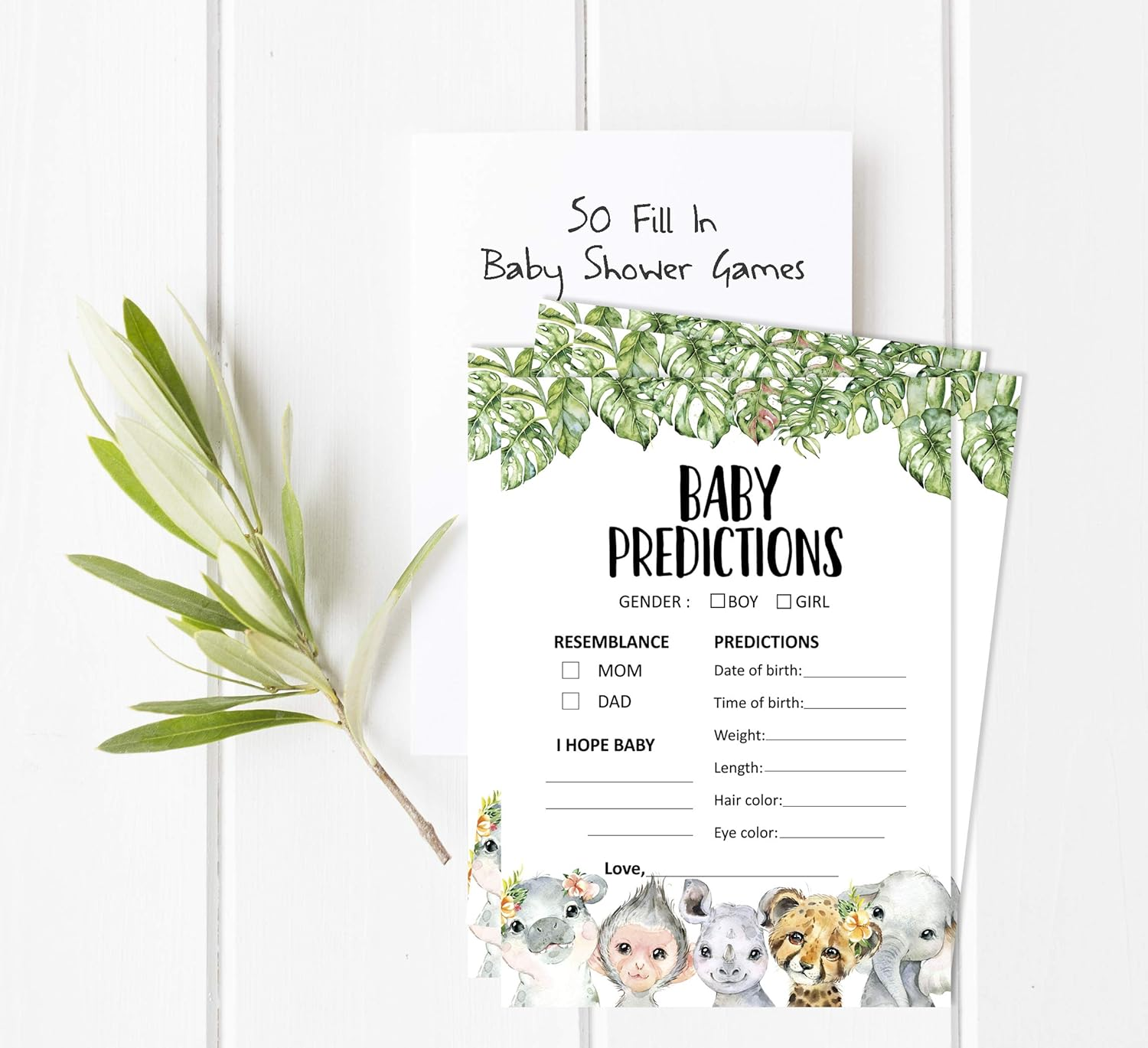 50 Prediction Cards for Baby Shower Game Safari Jungle Animals Party Supplies Fun Baby Shower Game Favors - Abc_Game image number 6