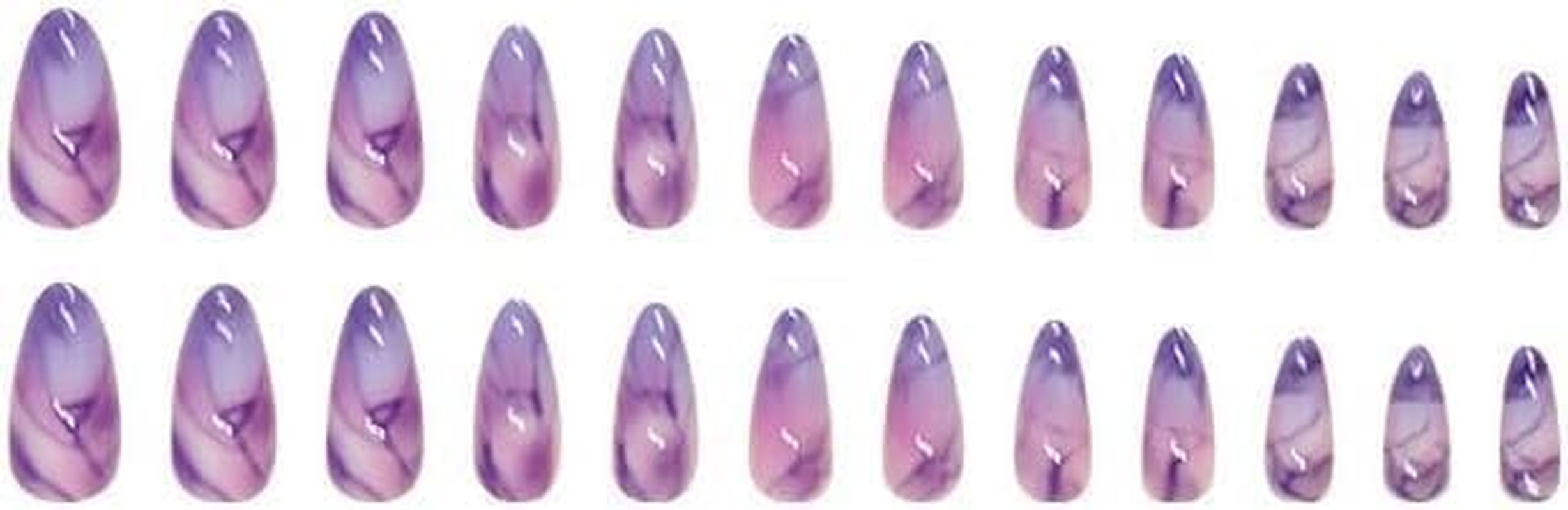 LYMCY Press on Nails French,Purple Halo Fake Nails, Artificial Nails for Women and Girls -24 Pcs image number 2