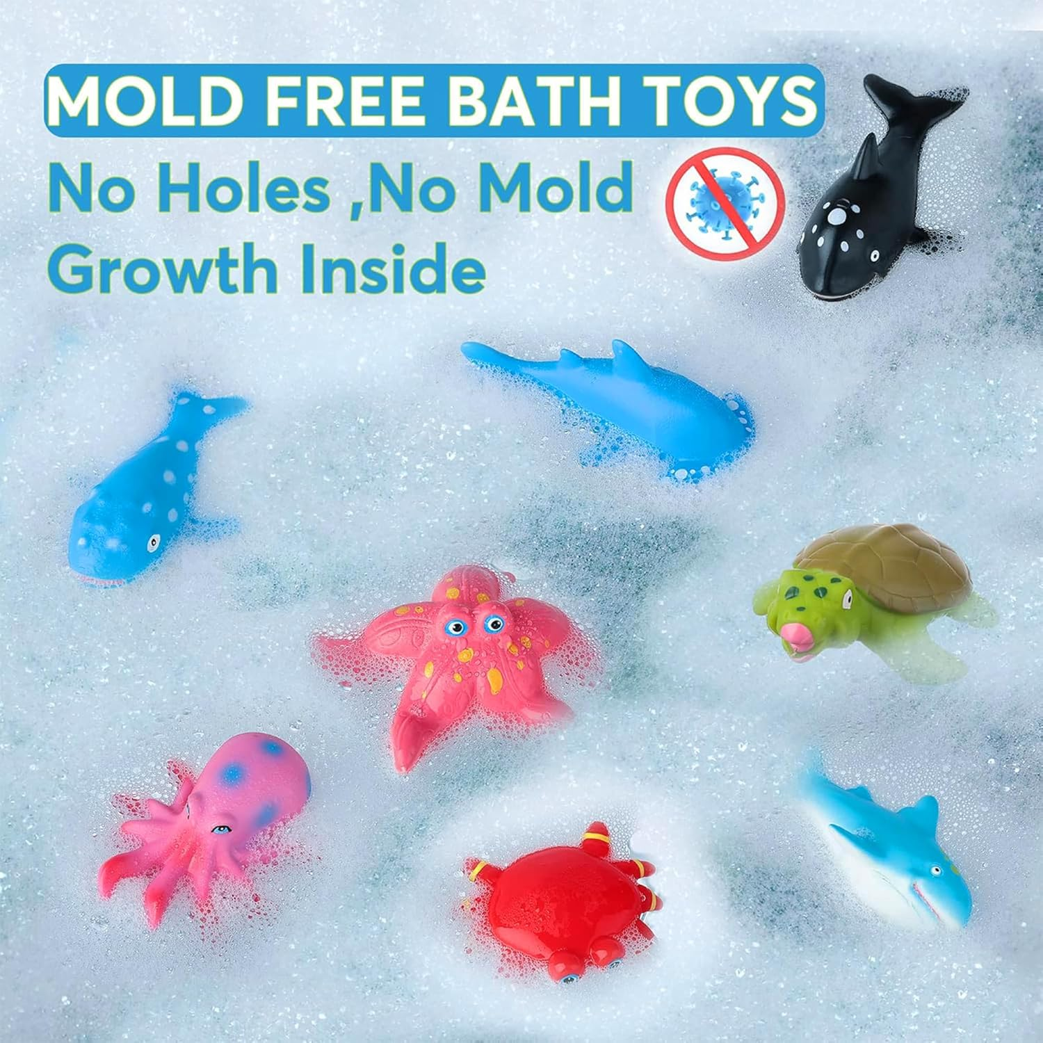 No Hole 12 PCS Ocean Animals Bath Toys for Toddler Baby, Mold Free Kids Bathtub Pool Toys Sharks Fishes Swim Sea Toys, Play at Every Places Toddler Toys, Gift Box image number 5