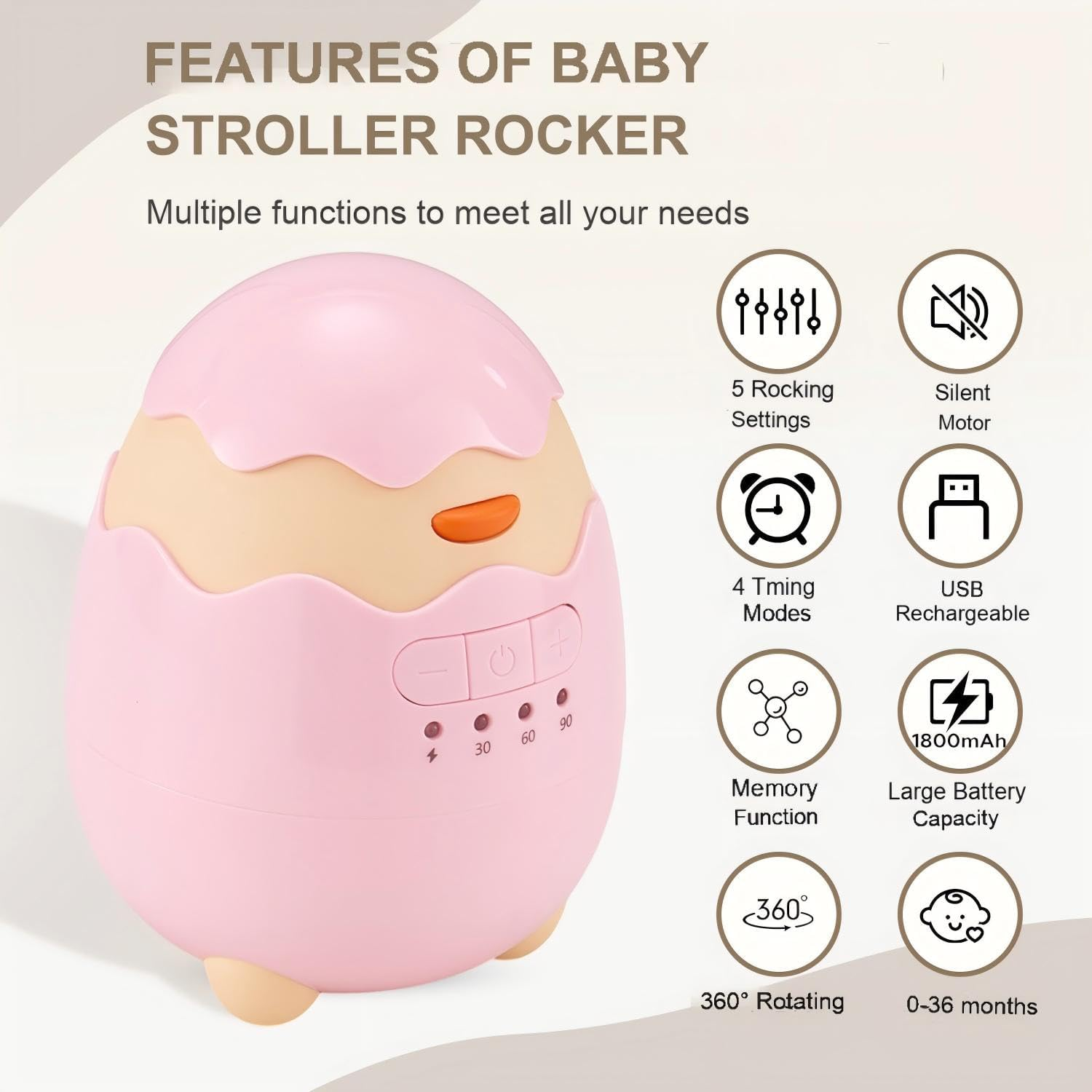 Portable Baby Rocker, Pram Rocker 2.0. USB Rechargeable, Portable Stroller Rocker Fits Any Pram, Stroller, Baby Swing, Pushchair, Bouncer and Buggy -Pink image number 3