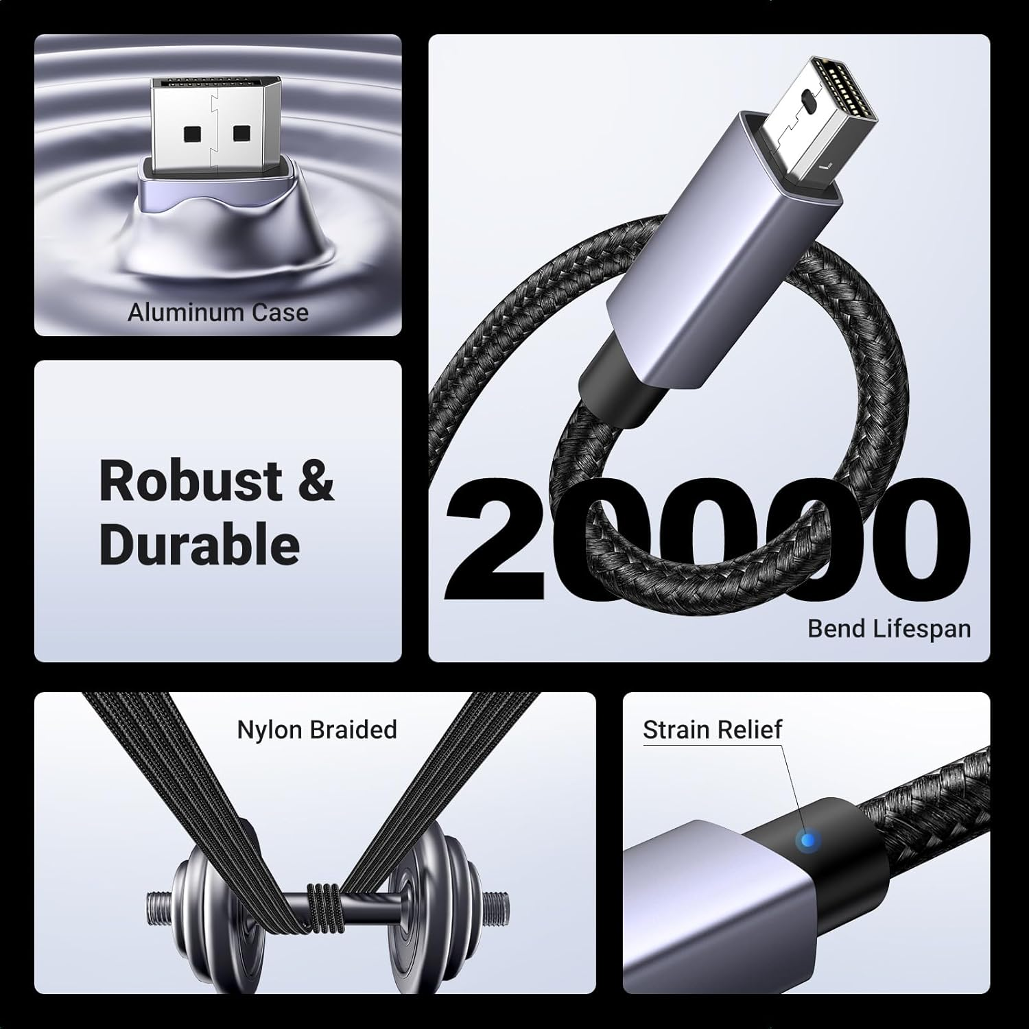 UGREEN Mini Displayport to Displayport 1.4 Cable 2M 8K@60Hz 4K@240Hz Aluminum Shell Braided Compatible with Macbook Pro/Air, Mac Mini/Pro image number 1