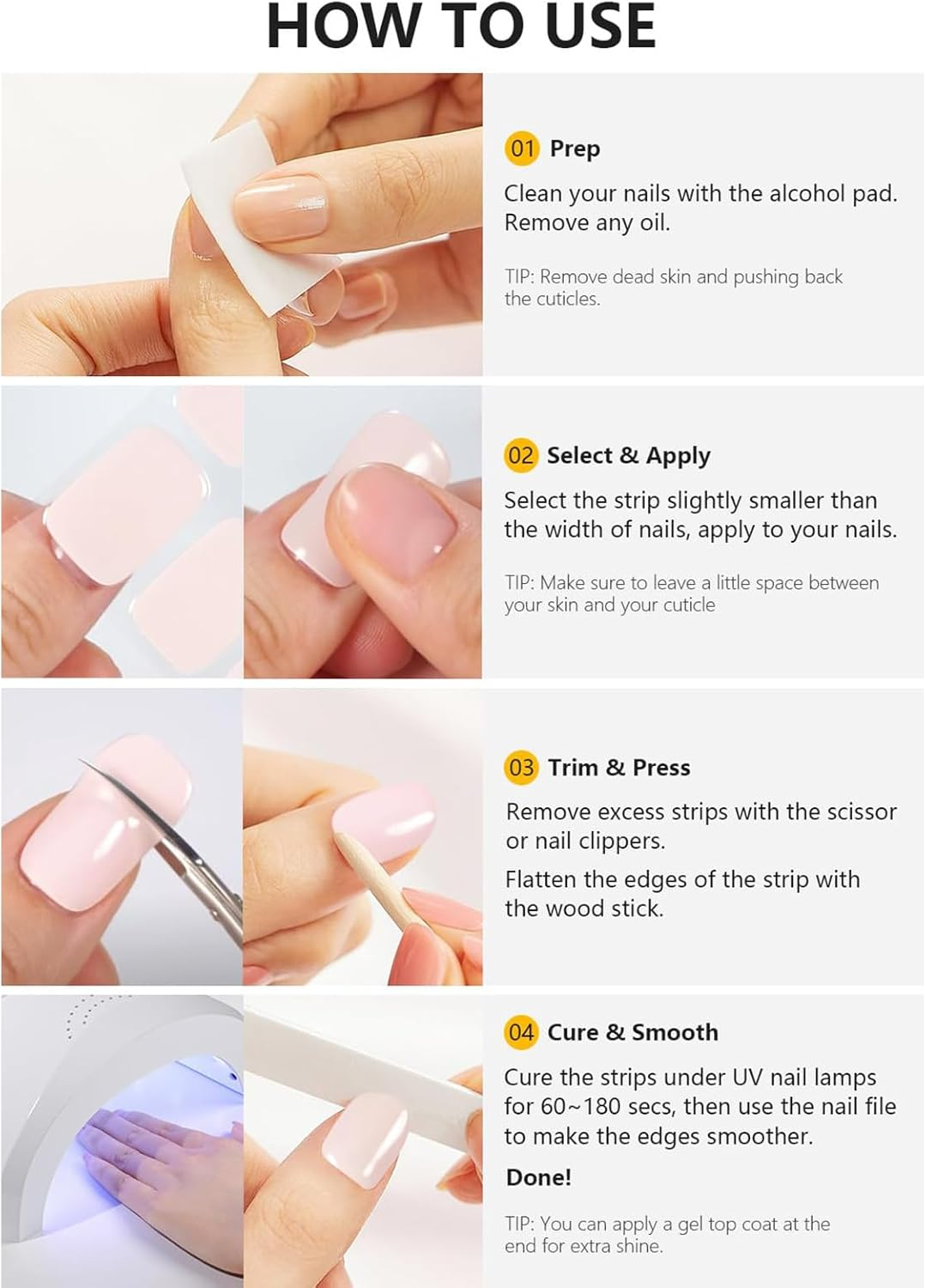 Semi Cured Nail Stickers,French Nail Polish Stickers - French Tip Nail Strips, Gel Nail Wraps Works with UV Light for Home Nails image number 2