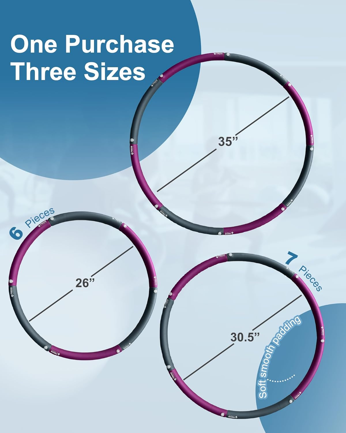 FEECCO Weighted Fitness Hoop, 8 Detachable Sections for Weight Loss image number 1