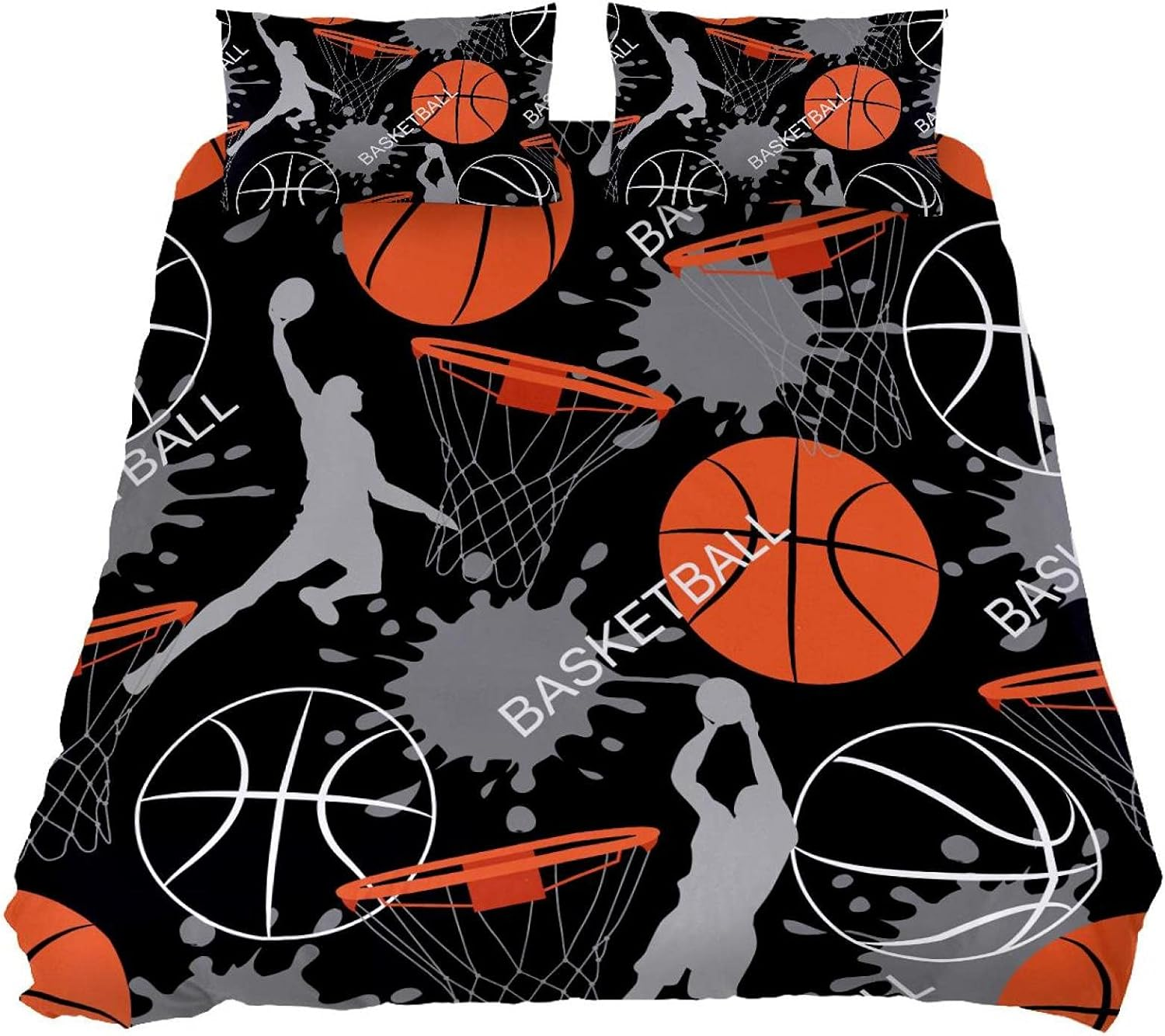 3 Pieces Polyester Duvet Cover Set,100% Natural Fabric Bedding, Boy Playing Basketball Morden Style with Zipper Closure image number 2