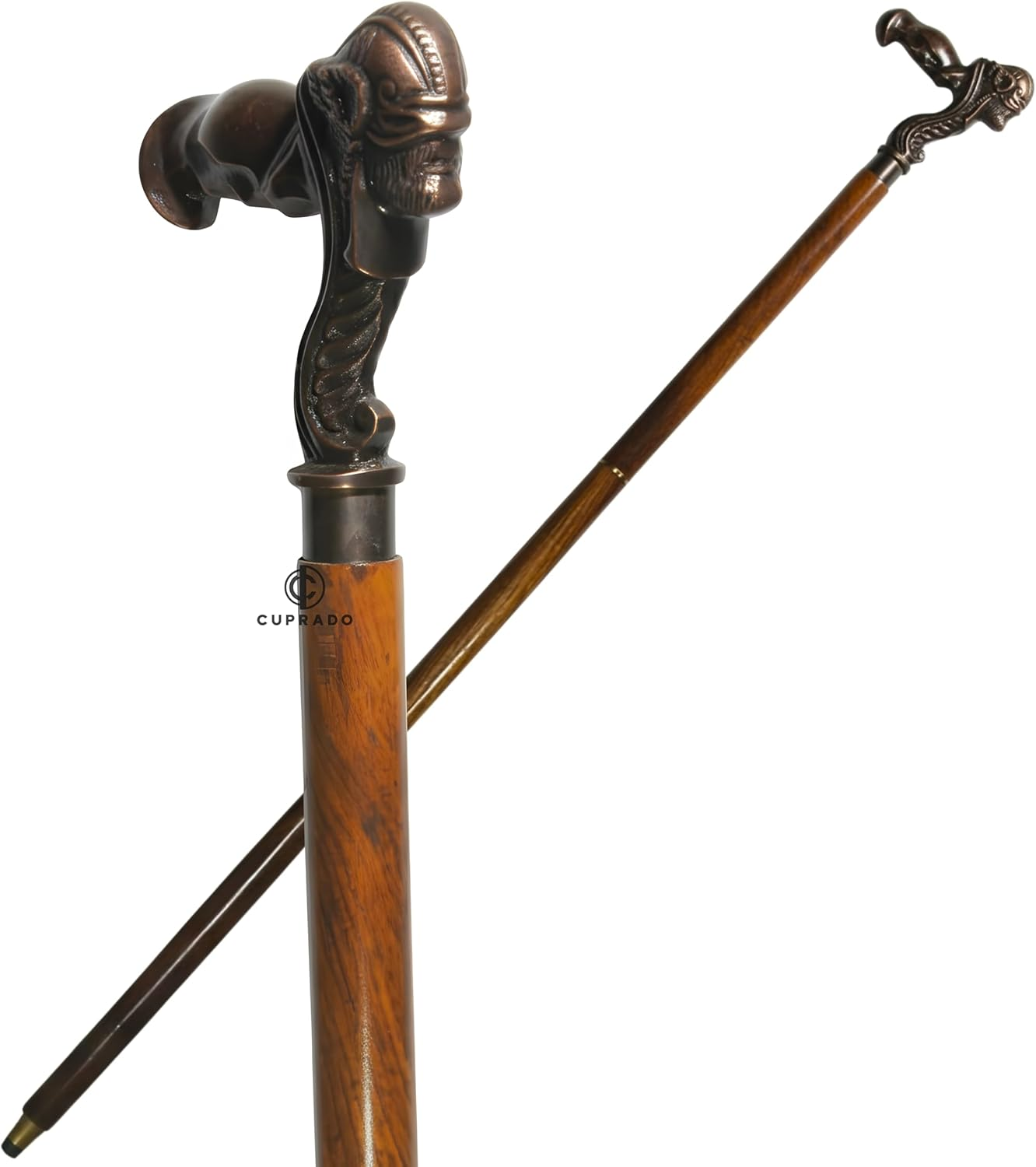 Vintage Wooden Walking Cane with Brass Skull Handle | 39&rdquo; Antique Style Designer Walking Stick for Men & Women | Collectible & Decorative Cane Gift