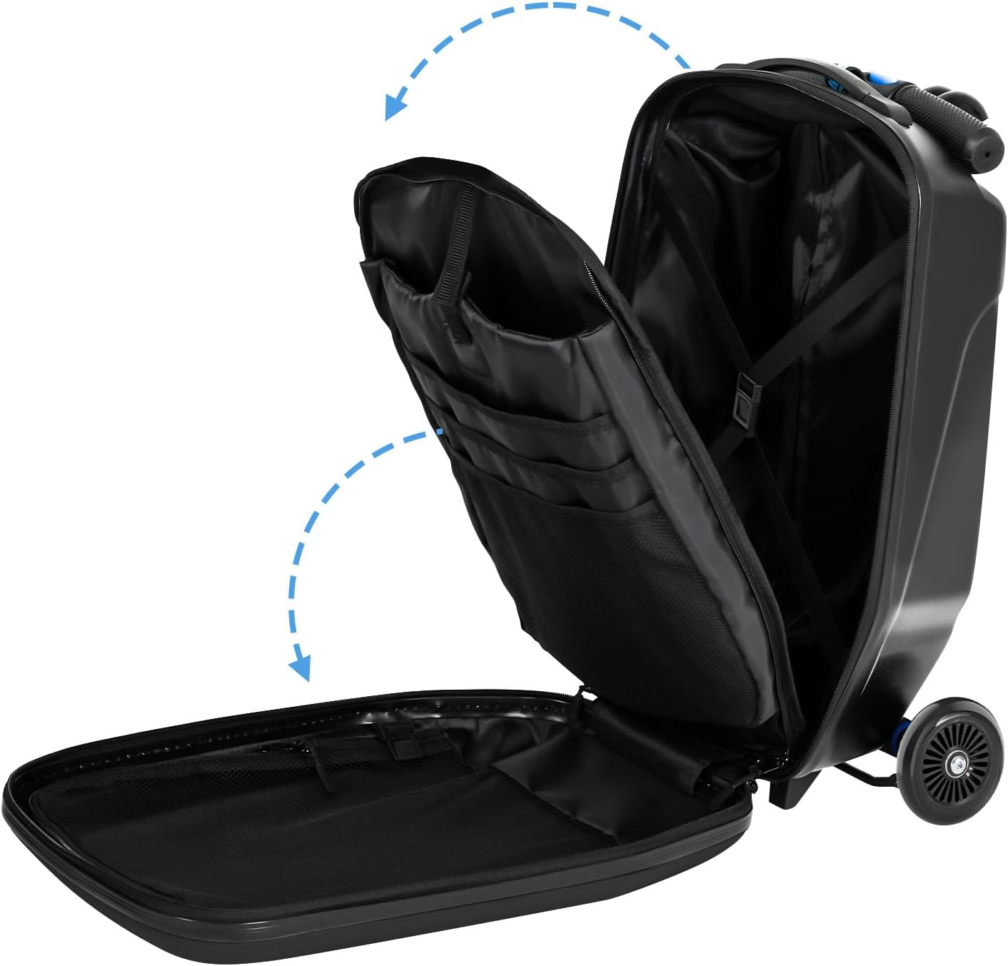 Ausadom 2 in 1 Scooter Suitcase 37L Travel Ride-On Suitcase with Waterproof PC Shell&Anti-Slip, Aluminum Luggage Scooter with Height Adjustable Handle for Children,Teens,Adults Black image number 4