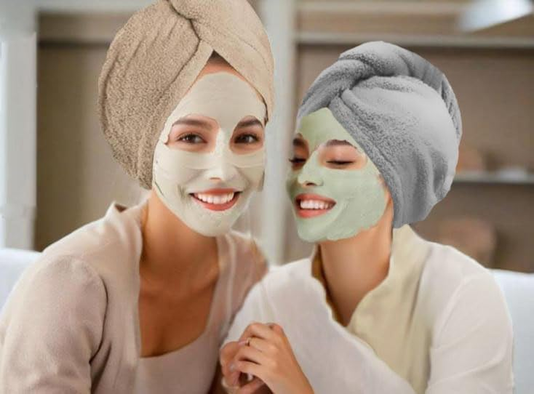 2PCS Microfiber Hair Towel - Super Absorbent Hair Turbans for Wet Hair- anti Frizz Head Towels Wrap - Drying Towels with Button for Long Curly and Thick Hair (Coffee + Grey)