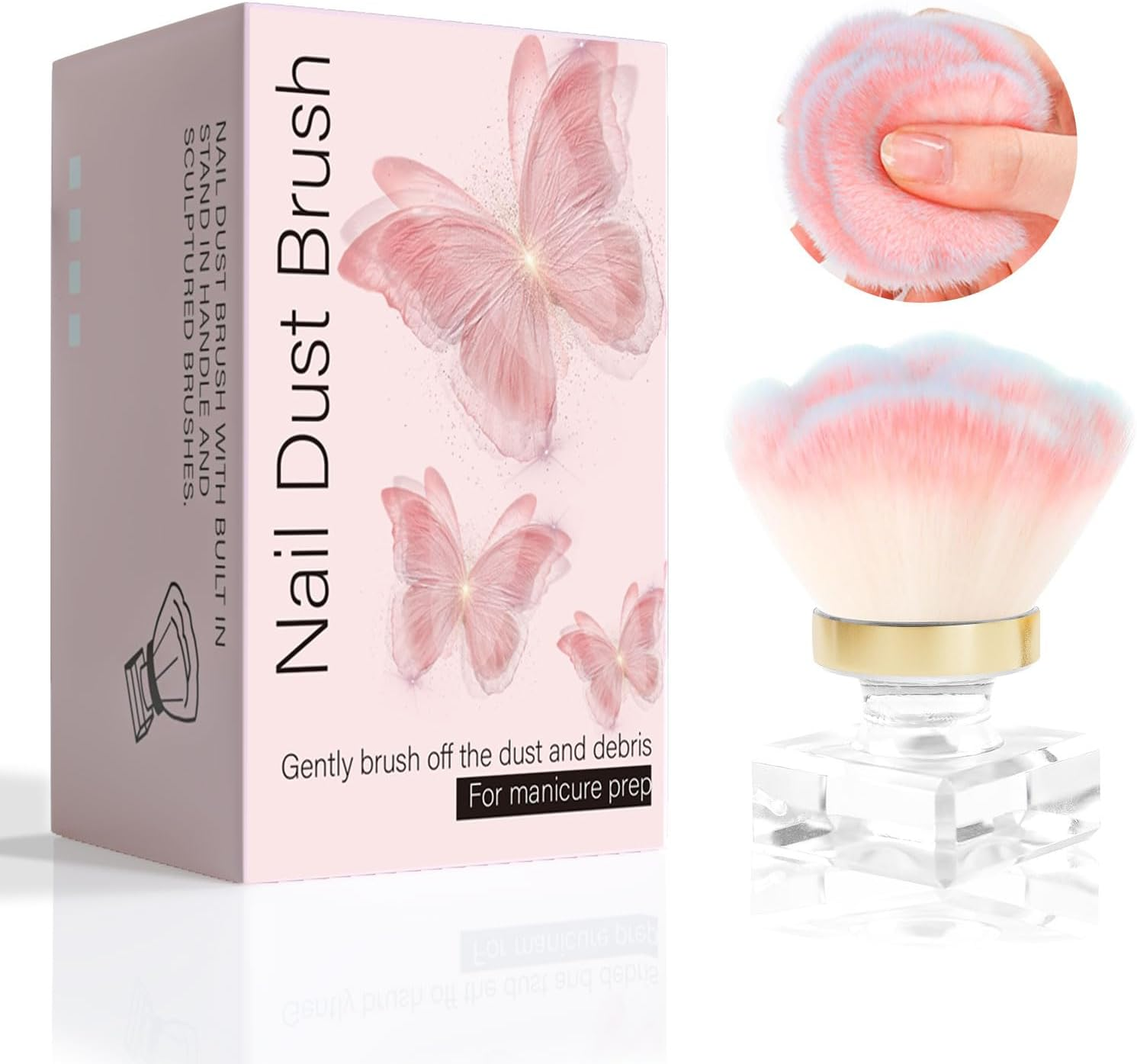 ANGNYA Nail Dust Brush for Acrylic Nails, Pink Rose Soft Brush Nail Art Dust Powder Remover Makeup Brushes Manicure Brush Clean up Tools Nail Art Brush image number 3