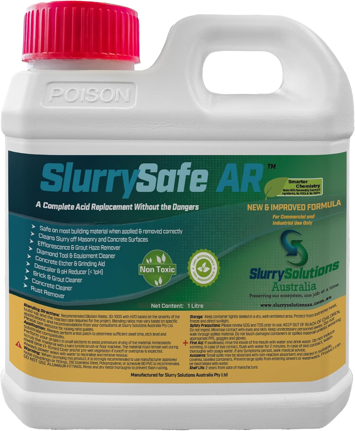Slurry Solutions Acid Replacement Cleaner Concentrate - Tile, Stone, Brick & Grout Cleaner & Rust Remover - Non Toxic & Odorless Multi Surface Cleaner & Concrete Etcher - 1 Litre image number 5