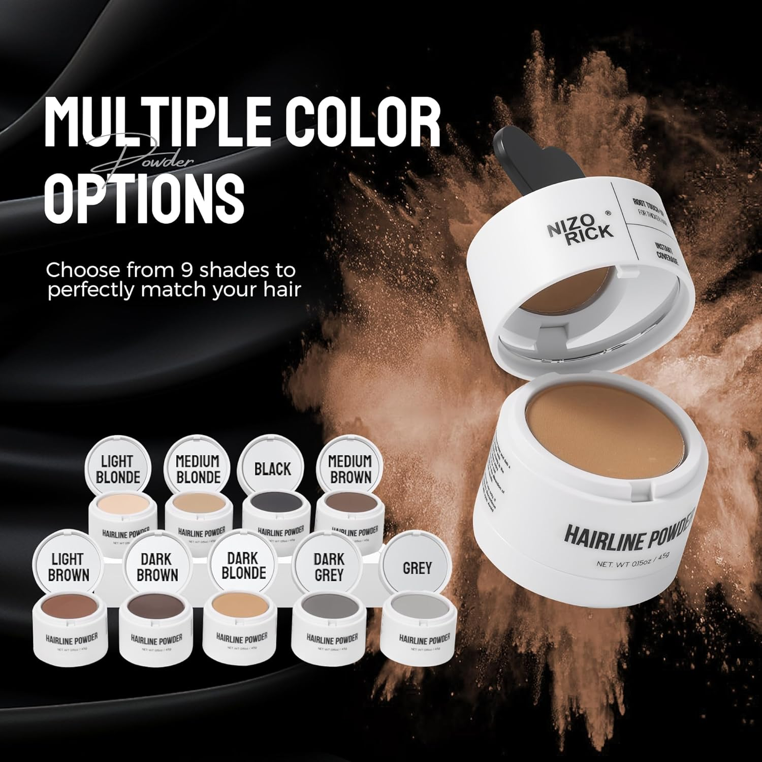 NIZORICK Hairline Powder,Root Touch up Hair Color, Instantly Conceals Hair Loss, Root Cover up Powder for Thinning Hair,Waterproof & Long Lasting 4.5G/0.15Oz (Black, S) image number 2