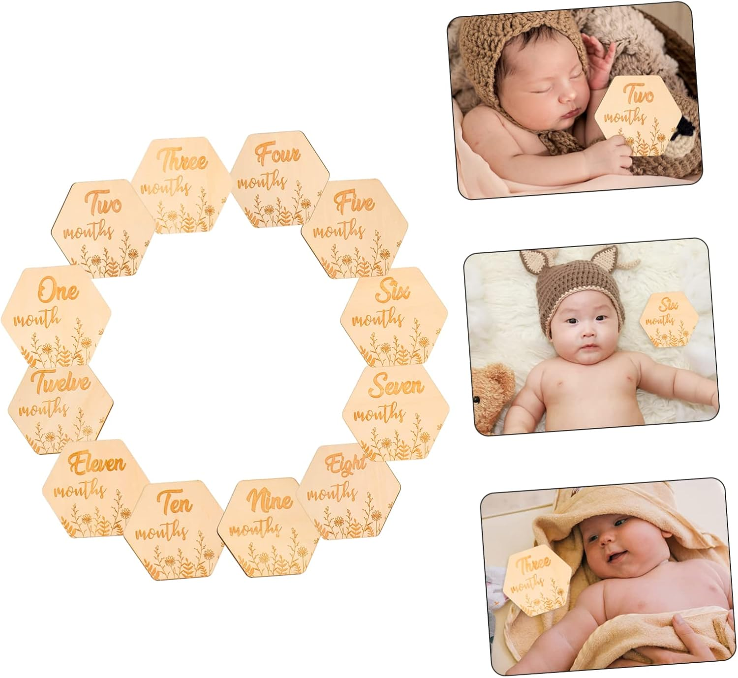 UPKOCH 12Pcs Newborn Milestone Cards Decorative Monthly Commemorative Blocks Natural Growth Markers Shower Photo Props Record Precious Moments image number 6