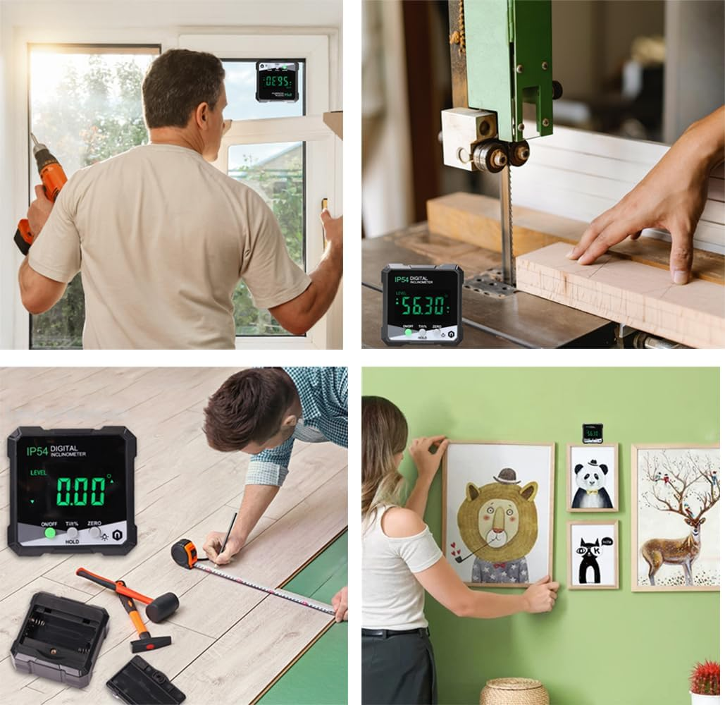 Lancoon Digital Inclinometer, Angle Finder with Bevel Gauge LCD Display Backlight Magnetic Base High Accuracy Waterproof Battery Powered Measuring Tool Plastic for Woodworking Black image number 1