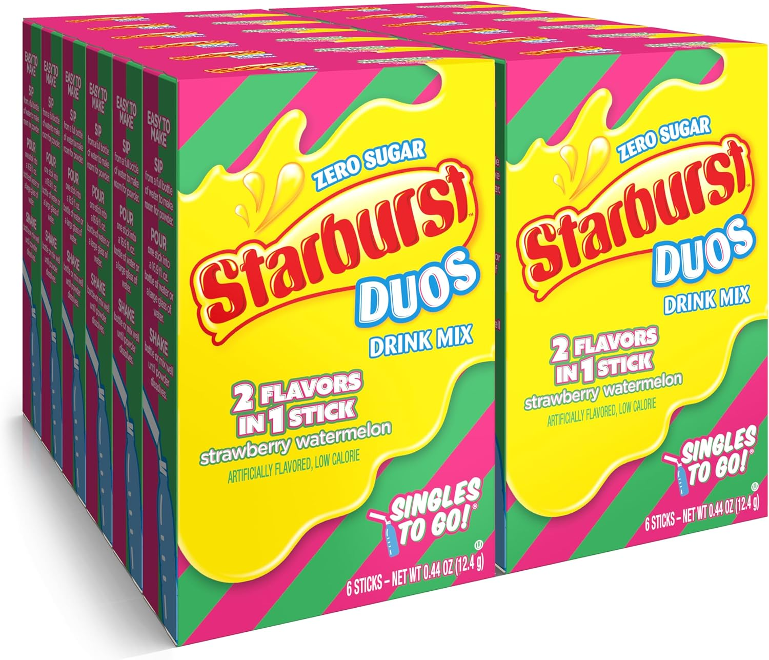 Starburst Singles to Go Variety Pack, Watertok Powdered Drink Mix, Includes 4 Flavors, Strawberry, Cherry, Orange and Lemon 1 Box (30 Servings)