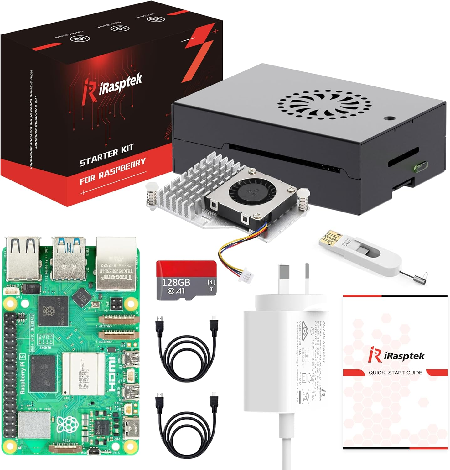 Irasptek Starter Kit for Raspberry Pi 5 8GB Ram-Pre-Loaded with 128GB Edition Raspberry Pi OS (Aluminum Case) image number 5