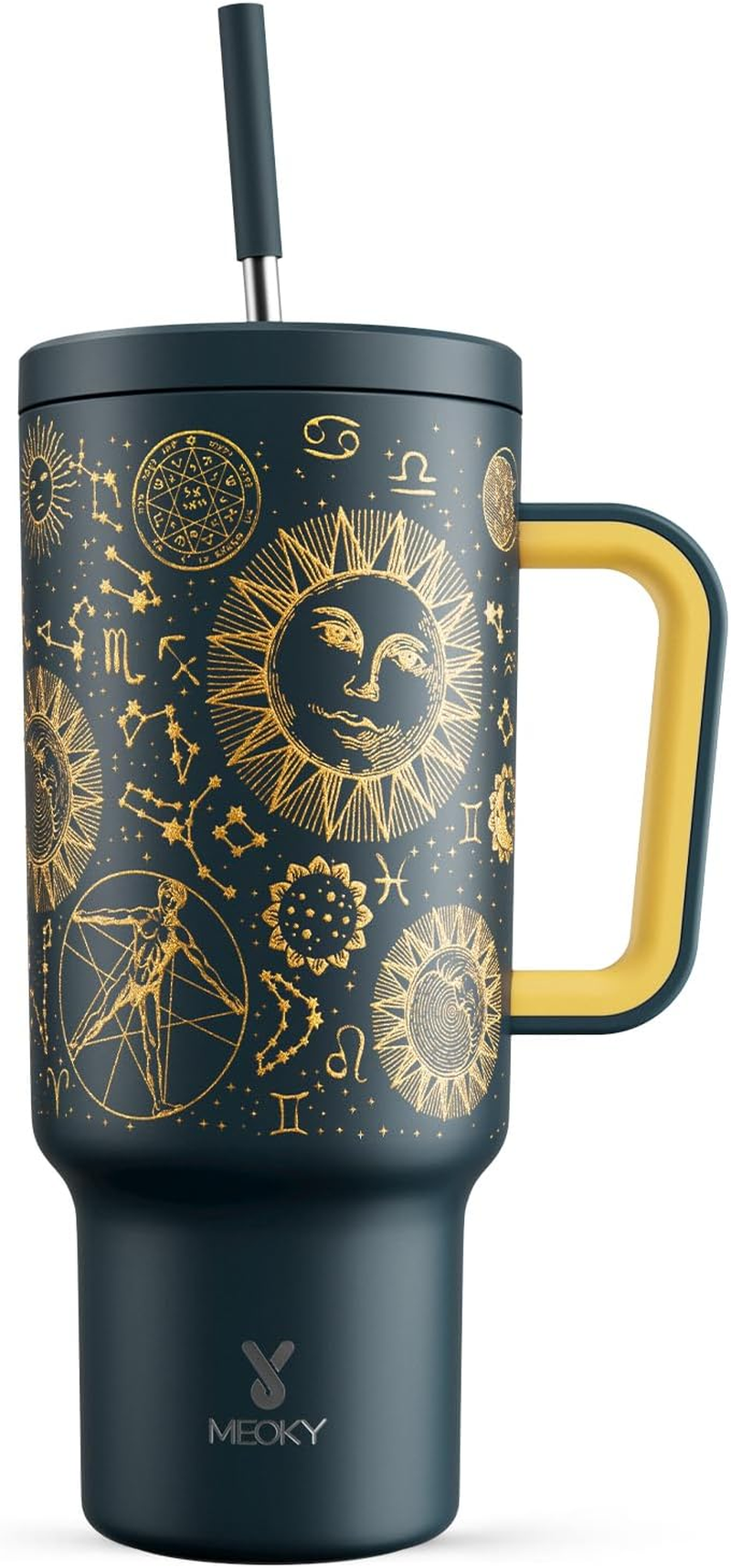 Meoky Tumbler with Straw and Lid for Car: 40Oz Insulated Tumbler with Handle - 100% Leakproof Stainless Steel Travel Mug for Home Office - Commuters Workers, Tarot image number 6