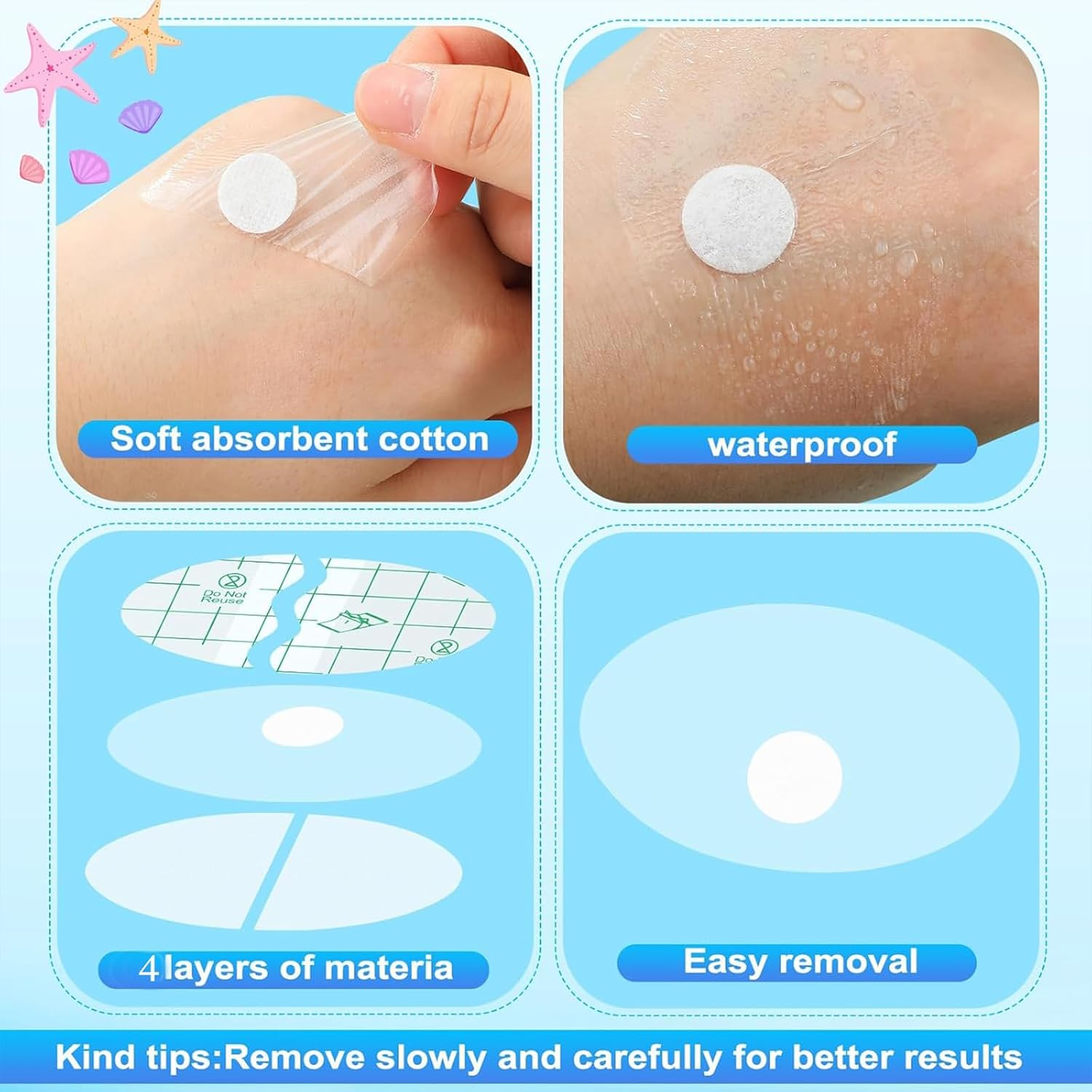 120 Pcs Waterproof Ear Stickers for Babies, Newborn Ear Protection, Hypoallergenic Swimming Ear Plugs for Shower, Surfing & Water Sports, Clear Kids Size Waterproof Protectors image number 2