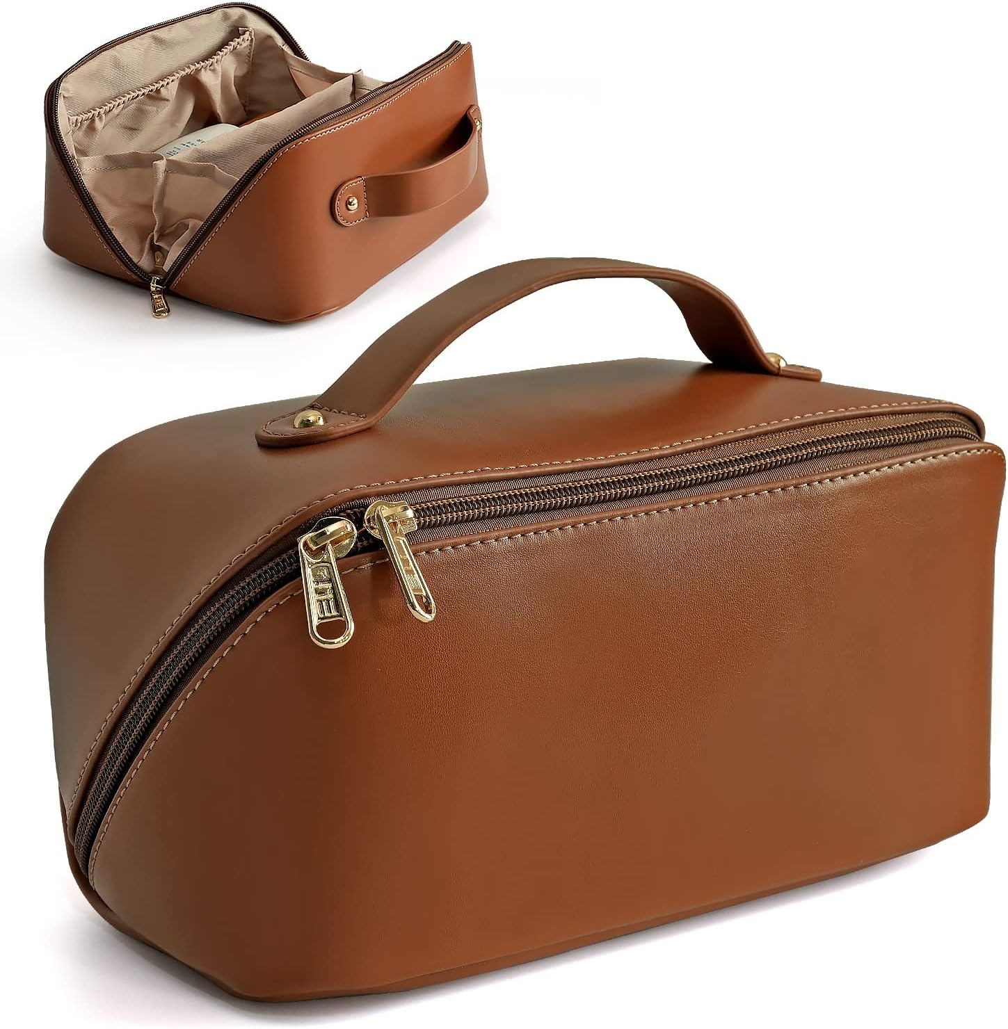 Large Capacity Cosmetic Bag, Travel Cosmetic Storage Bag with Handle, Portable Zipper Cosmetic Bag Toiletry Bag Makeup Bag Large with Compartments for Women Girls, Green, Large Capacity Cosmetic Bag