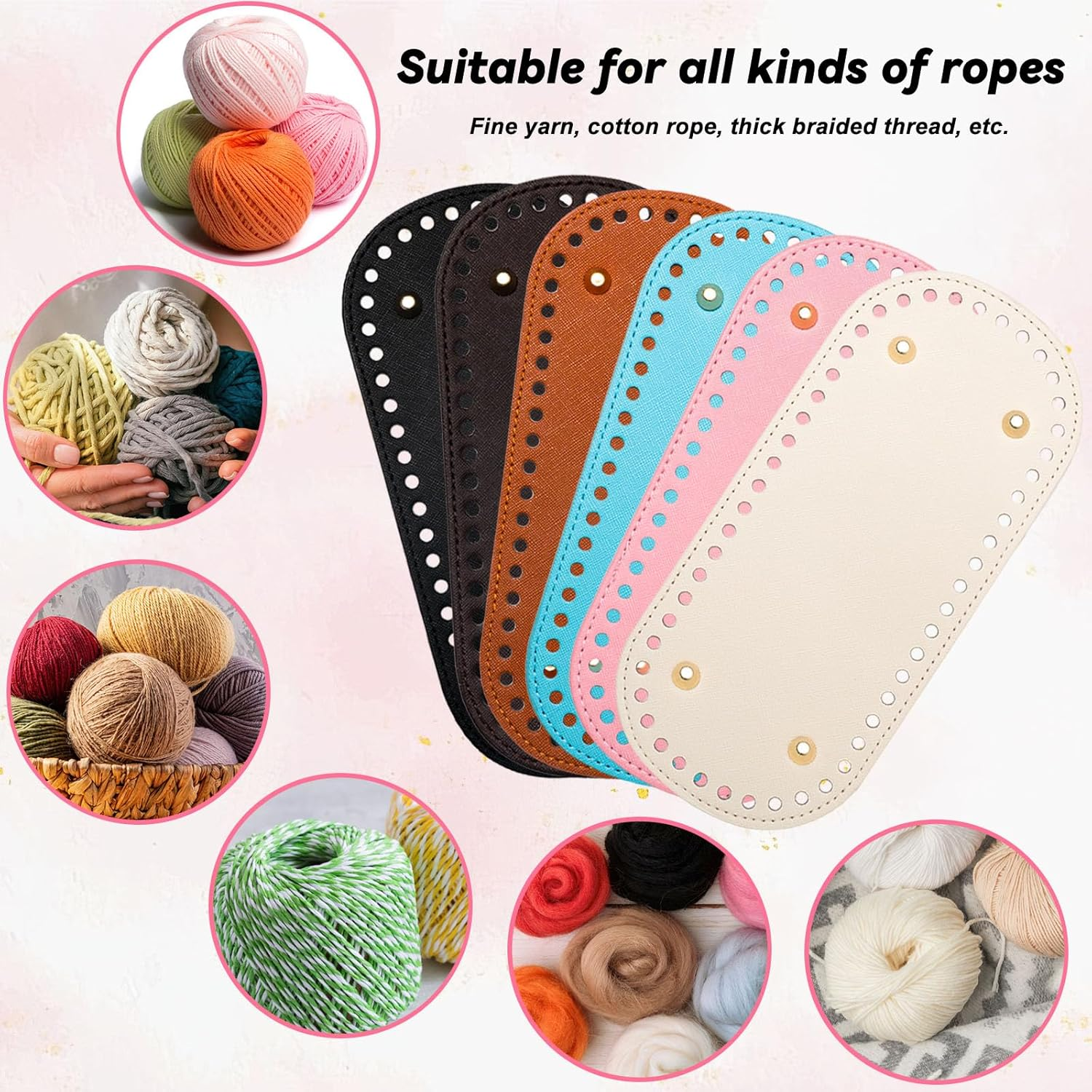 6 Pcs Bag Bases for Crochet, 8.58 X 3.93 Inch PU Leather Bag Bottom with Holes, Long Oval Purse Bottom Shaper Pad for DIY Crochet Bag Shoulder Bags Purse Making (Colorful) image number 1