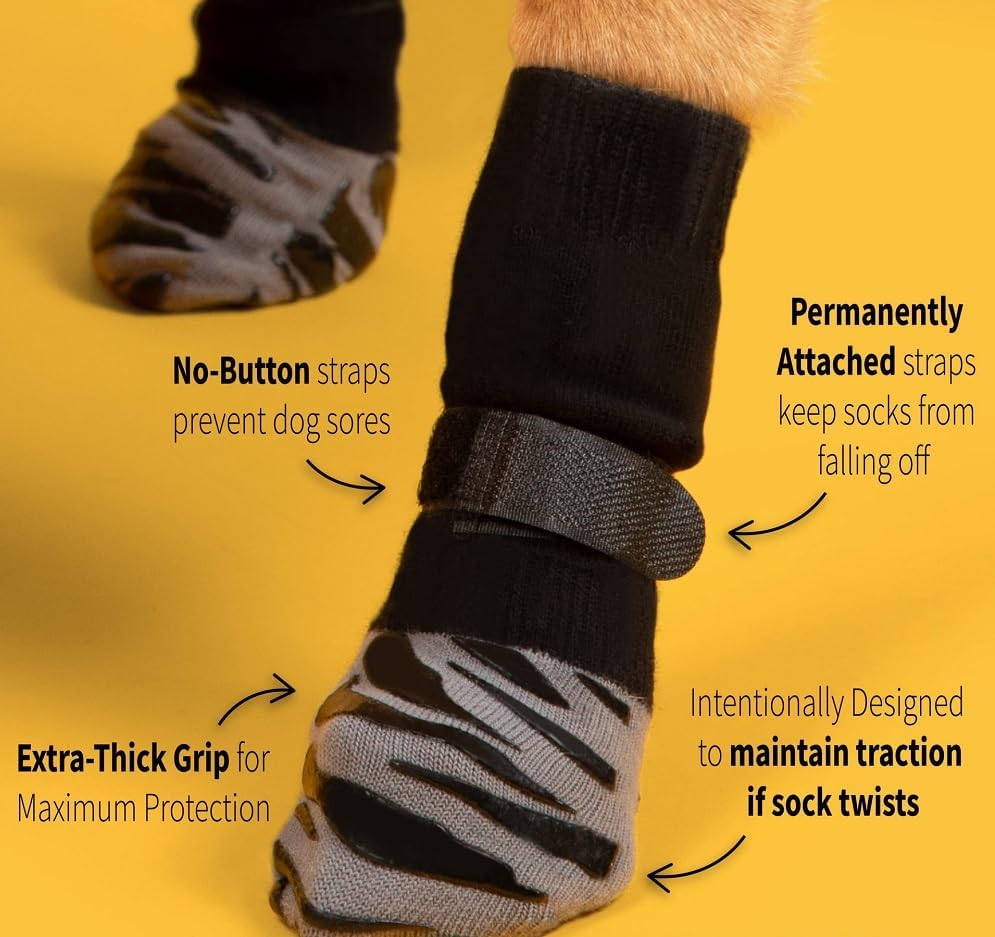 Anti-Slip Dog Socks-4 Pcs Double Sides Grips Dog Shoes Paw Protector for Hot Pavement, Prevents Licking,For Puppy Small Medium Large Senior Dogs (Black, L) image number 5