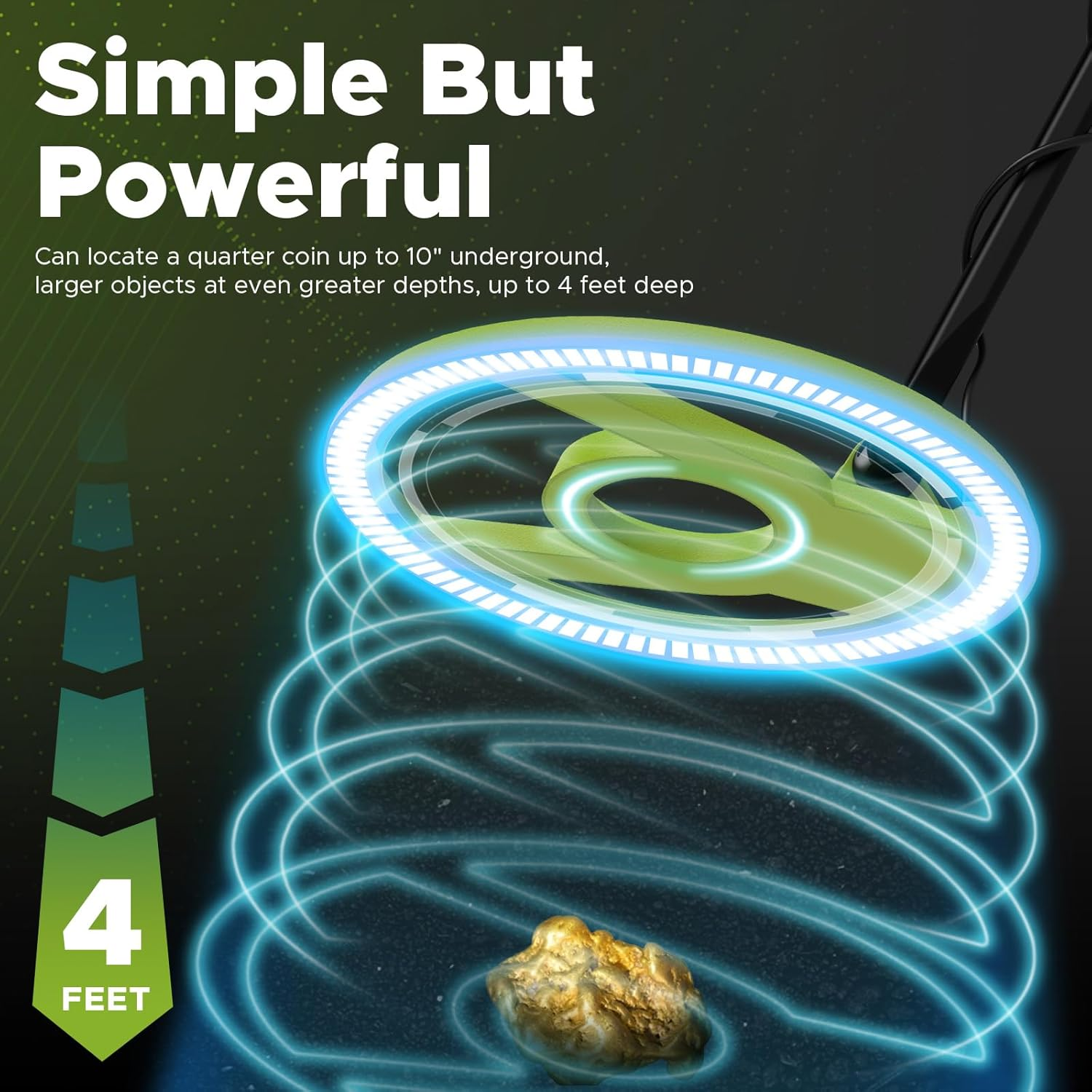 Hazlewolke Metal Detector for Adults, 5 Professional Mode with Higher Accuracy 10&rdquo; Waterproof Coil for Gold Detecting - Green-Rechargeable image number 2