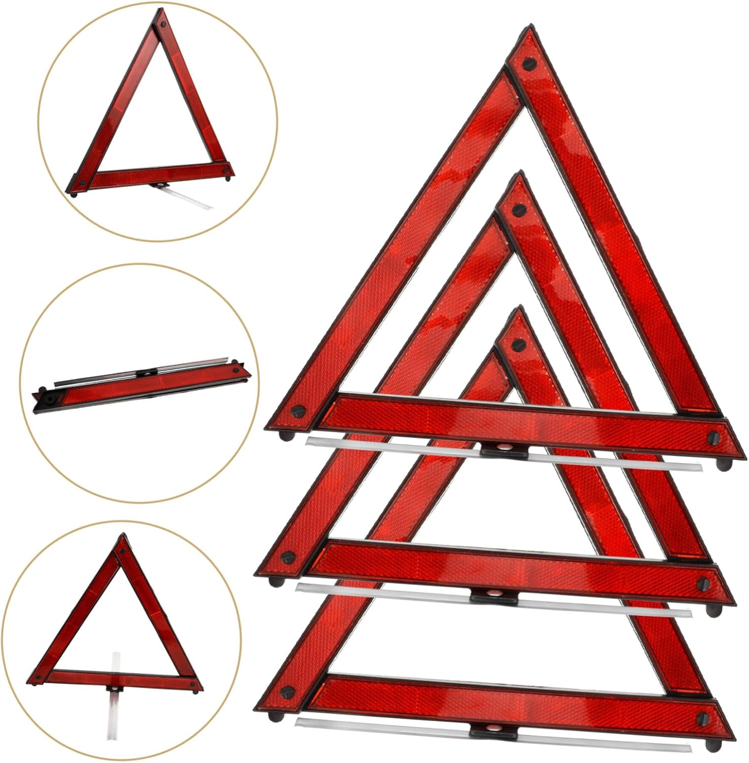 NOLITOY 3Pcs Car Safety Triangles Reflective Roadside Warning Triangles Foldable Traffic Emergency Reflectors for Vehicle Breakdown and Road Safety image number 4