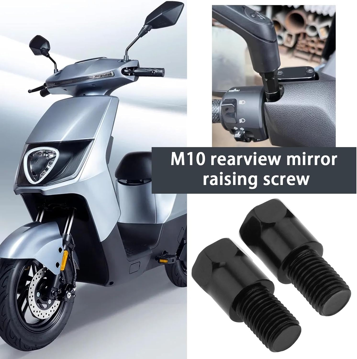 4Pcs M10 32Mm Motorcycle Mirror Mount Adapter RH and LH 10Mm to 10Mm Thread Height Adjustment Screw Handlebars Mirror Fitting Reverse Thread Bolts for Motorcycles image number 3